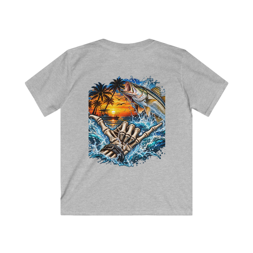 Kids Tee — Tropical Fishing Sunset Graphic (Back) with Small Front Logo