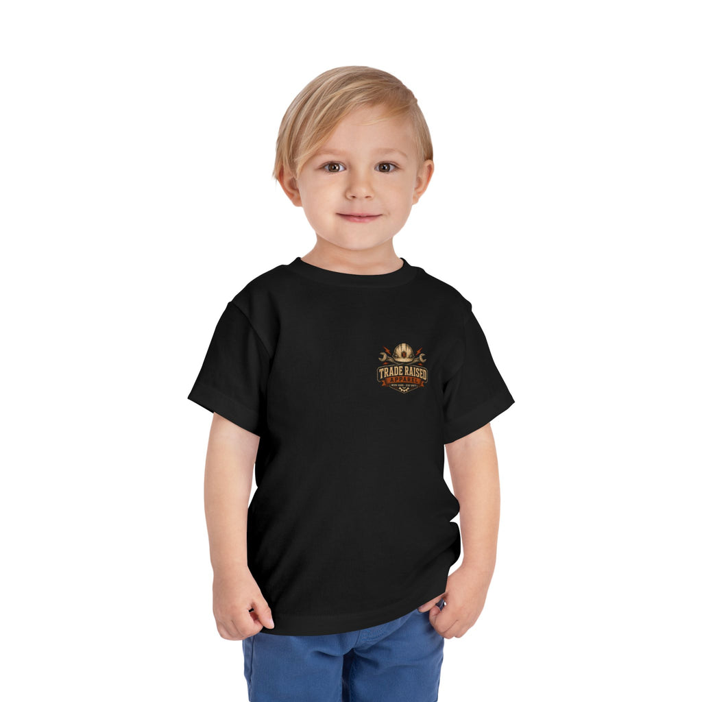 Toddler Tee — "Raised in the Trades" Blue Collar Kid Shirt