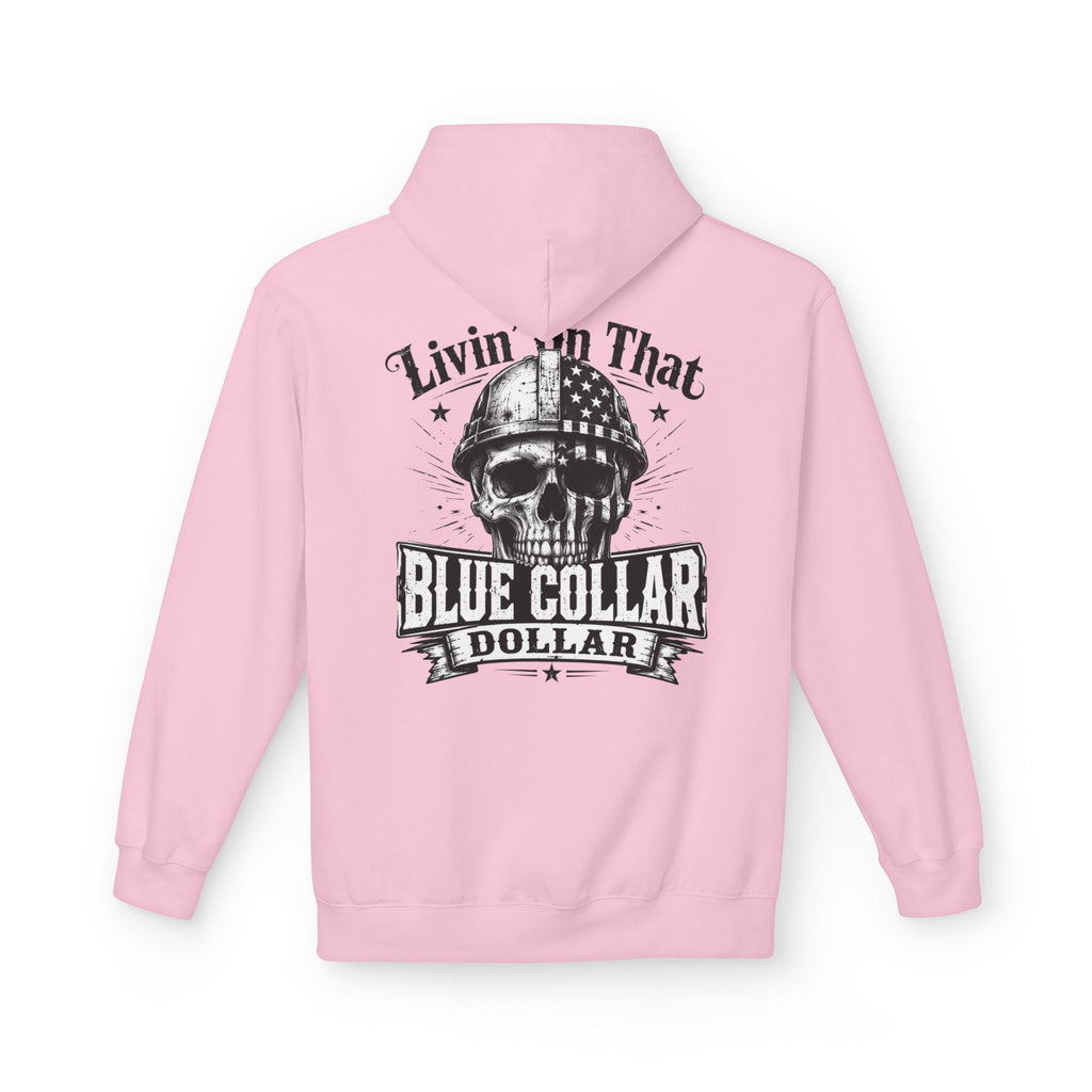 Blue Collar Dollar Hoodie — "Livin' That" Skull Workwear Pullover