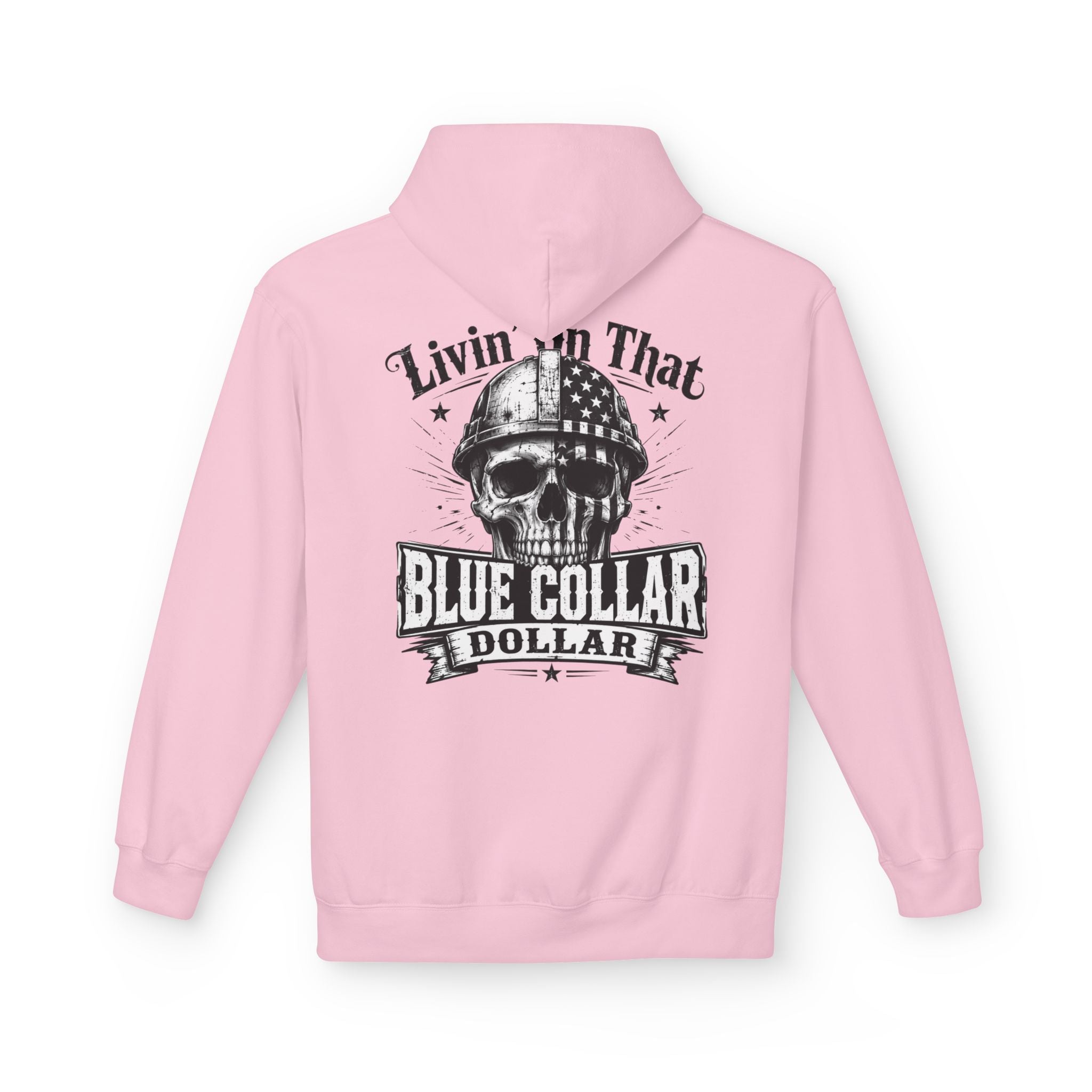 Blue Collar Dollar Hoodie — "Livin' That" Skull Workwear Pullover