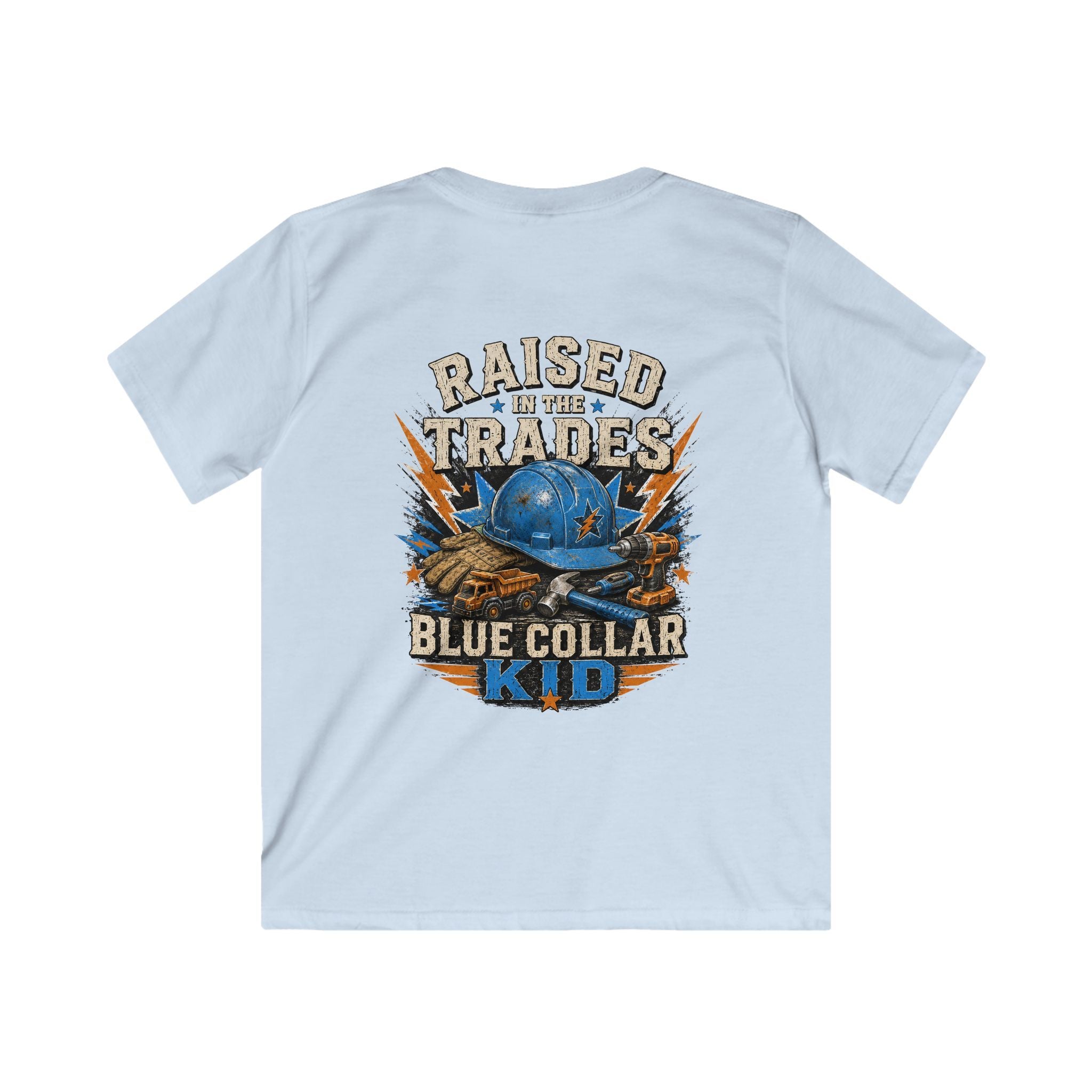 Kids T-Shirt - "Raised With Trades" Blue Collar Kid Graphic Tee