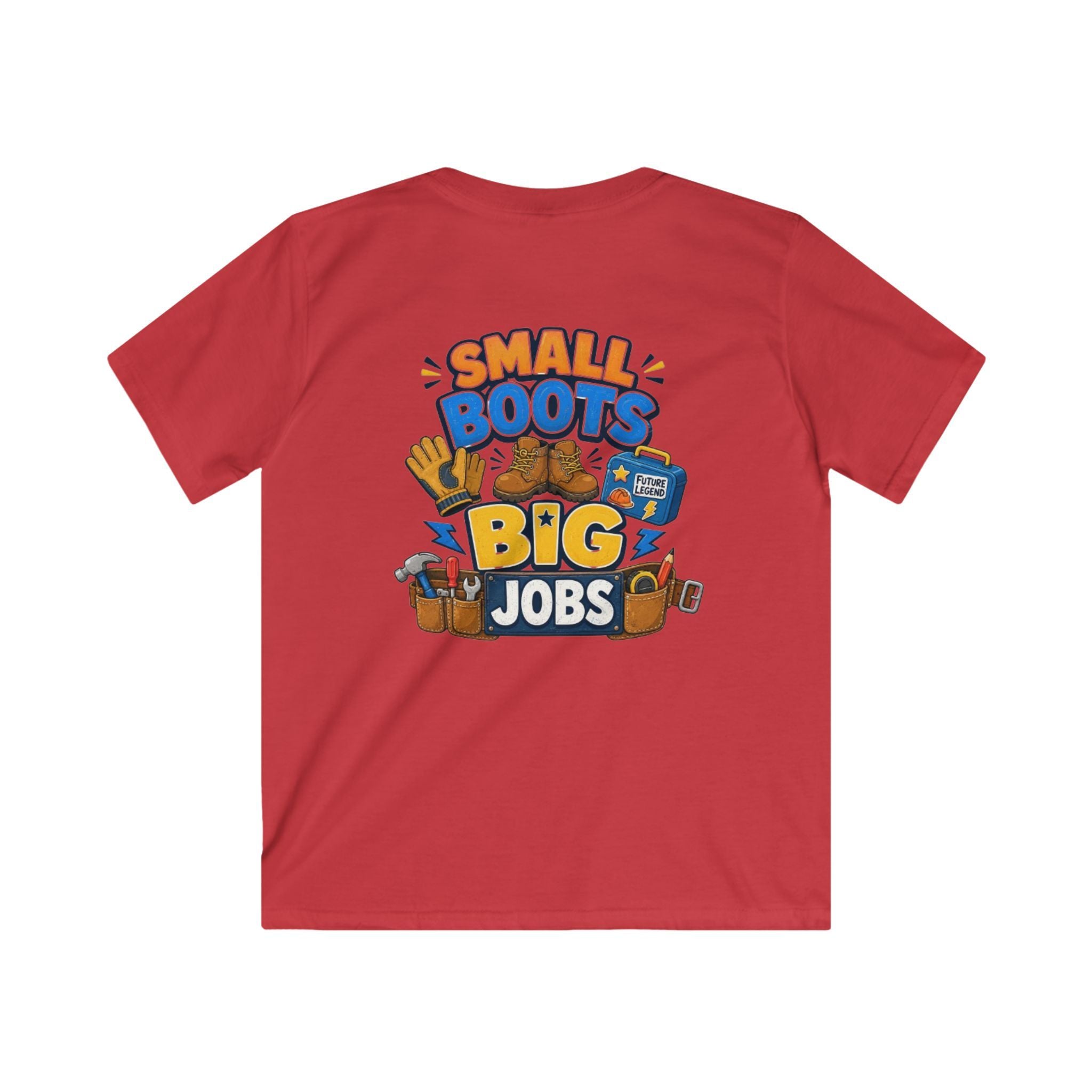 Kids Tee — "Small Boots Big Jobs" Construction Graphic Shirt for Young Builders