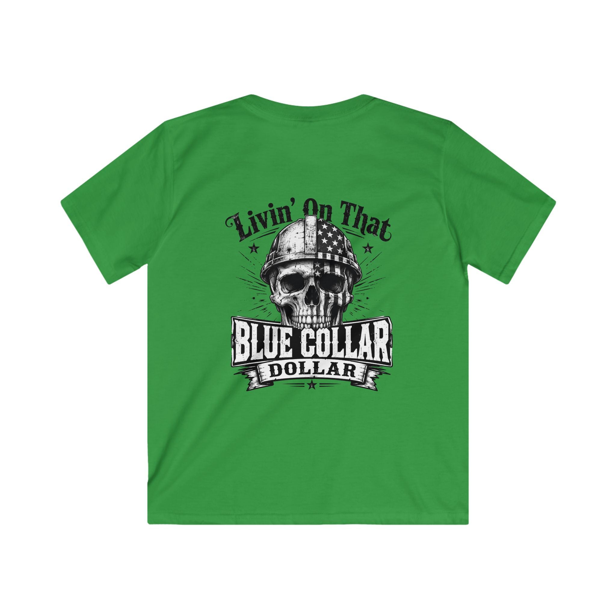 Kids Tee — "Livin' On That Blue Collar Dollar" Skull Workwear Graphic