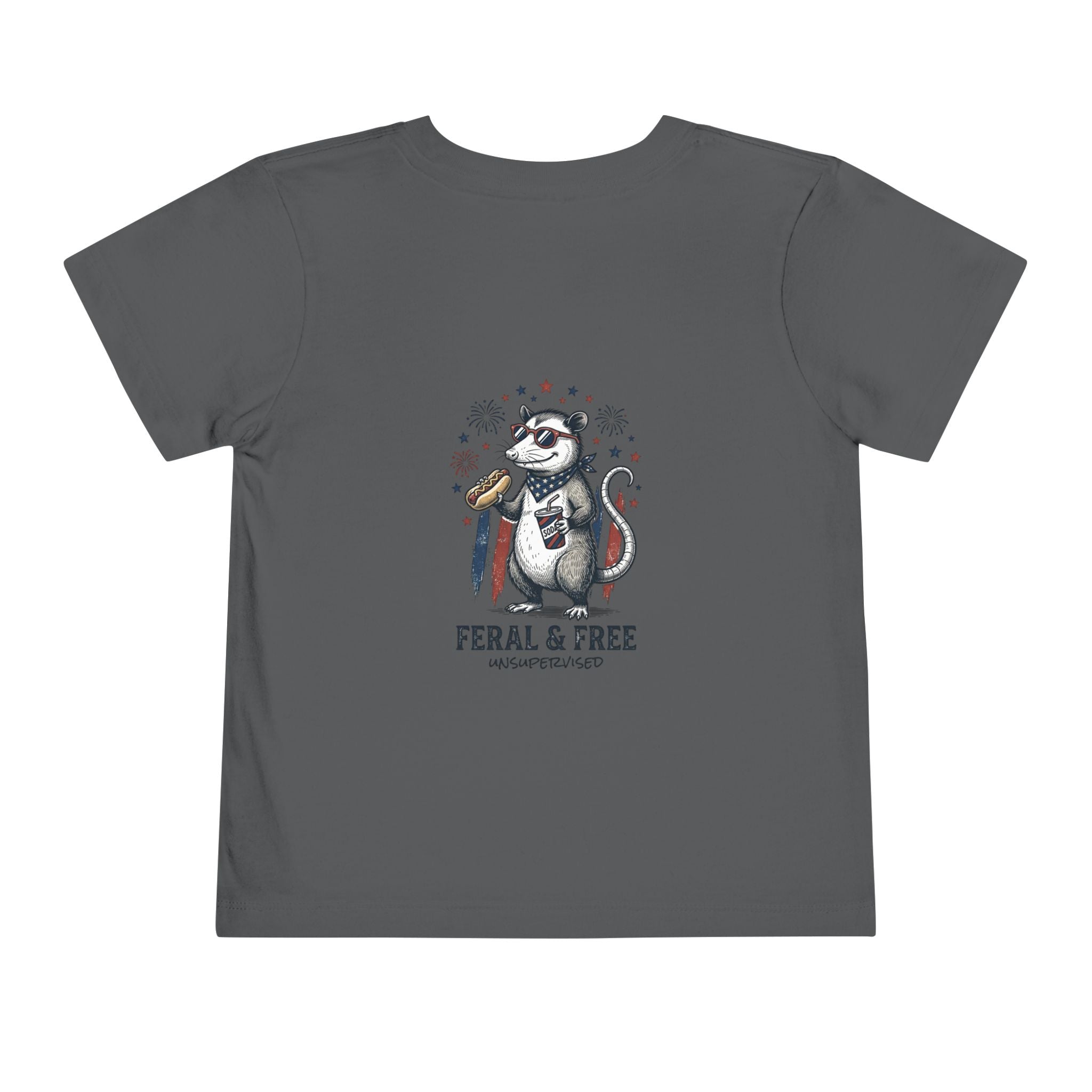 Toddler Tee — "Feral & Free" Raccoon 4th of July Patriotic Shirt