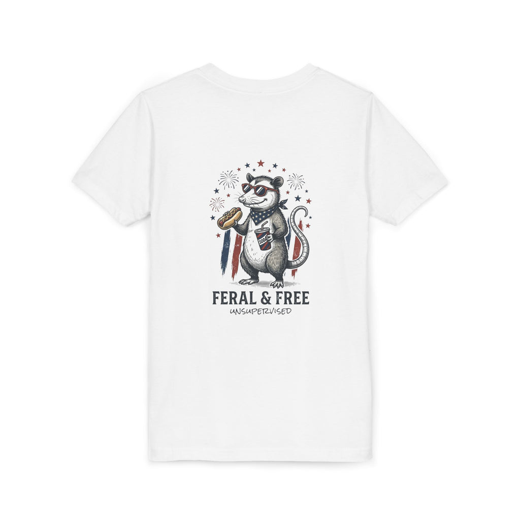 Youth Tee — "Feral & Free" Patriotic Possum Kids' Short Sleeve T-Shirt
