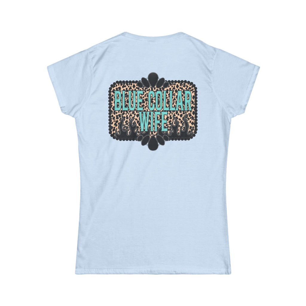 Blue Collar Wife Tee — Leopard Plaque Graphic Women's T‑Shirt