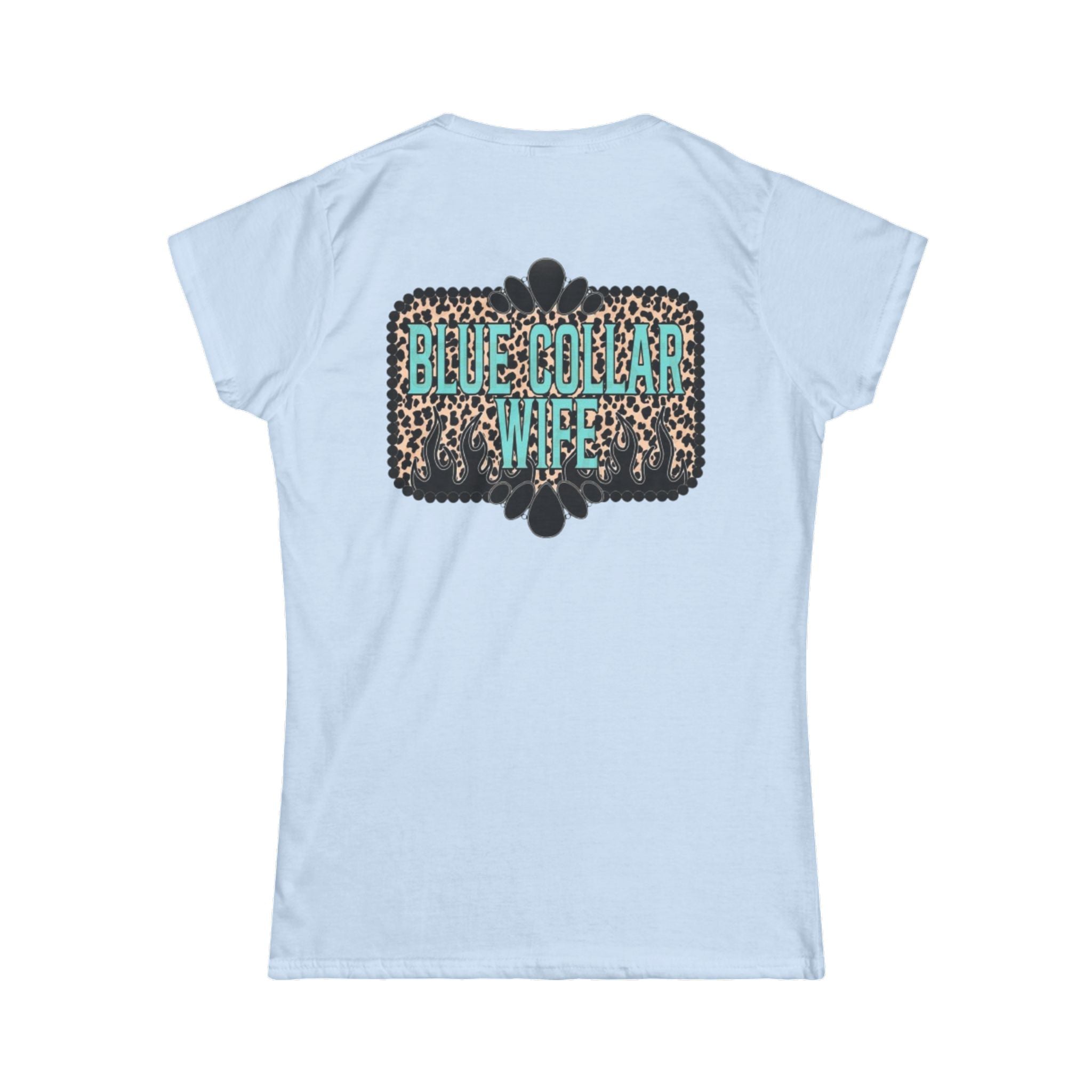 Blue Collar Wife Tee — Leopard Plaque Graphic Women's T‑Shirt