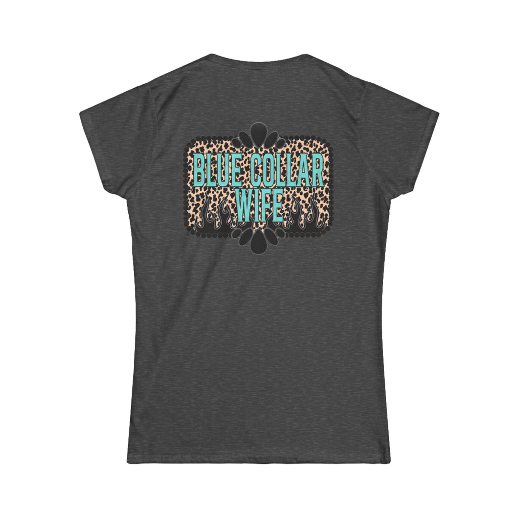 Blue Collar Wife Tee — Leopard Plaque Graphic Women's T‑Shirt