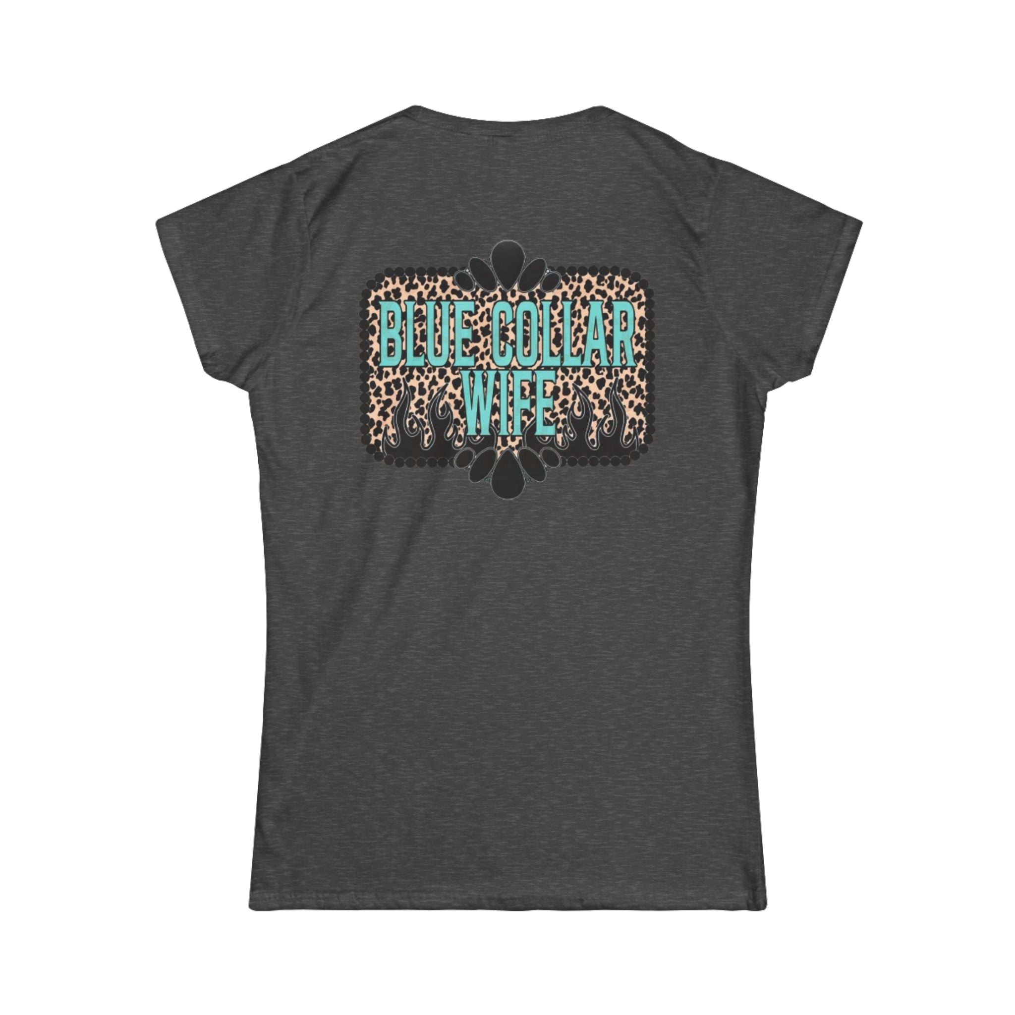 Blue Collar Wife Tee — Leopard Plaque Graphic Women's T‑Shirt