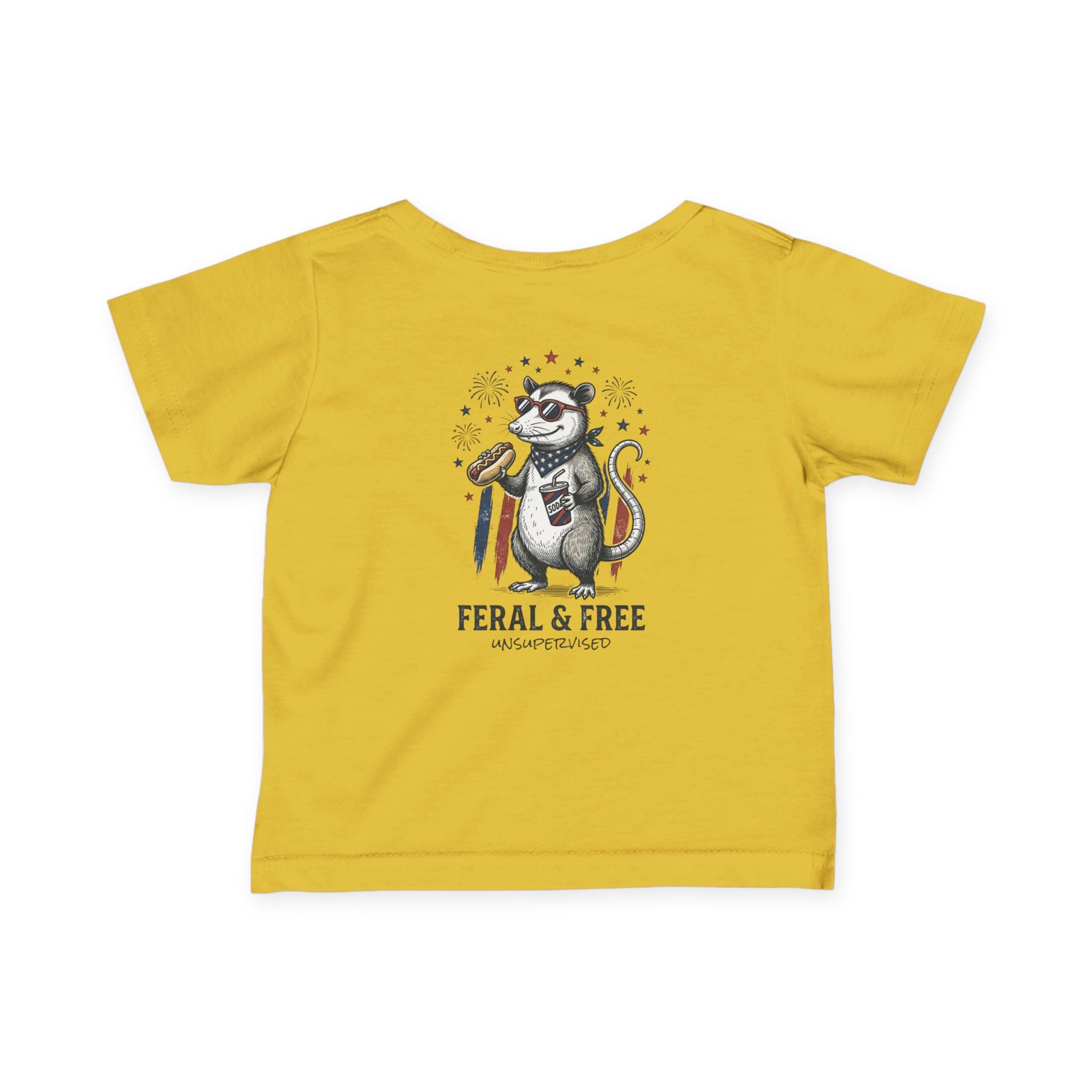 Infant Tee — "Feral & Free" Patriotic Raccoon Baby Shirt