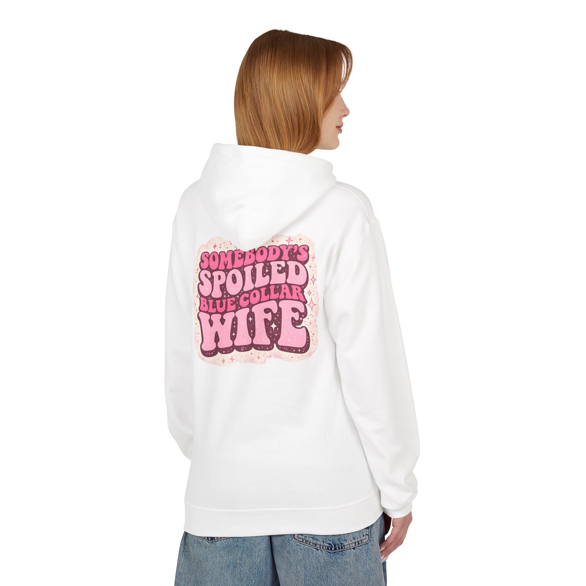 Somebody's Spoiled Blue Collar Wife Hoodie - Pink Retro Graphic Pullover