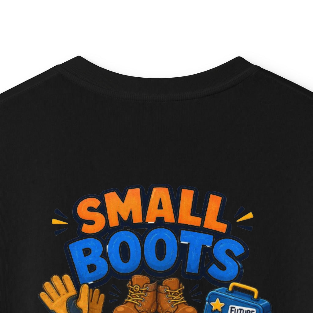 Kids Tee — "Small Boots Big Jobs" Construction Graphic Shirt for Young Builders