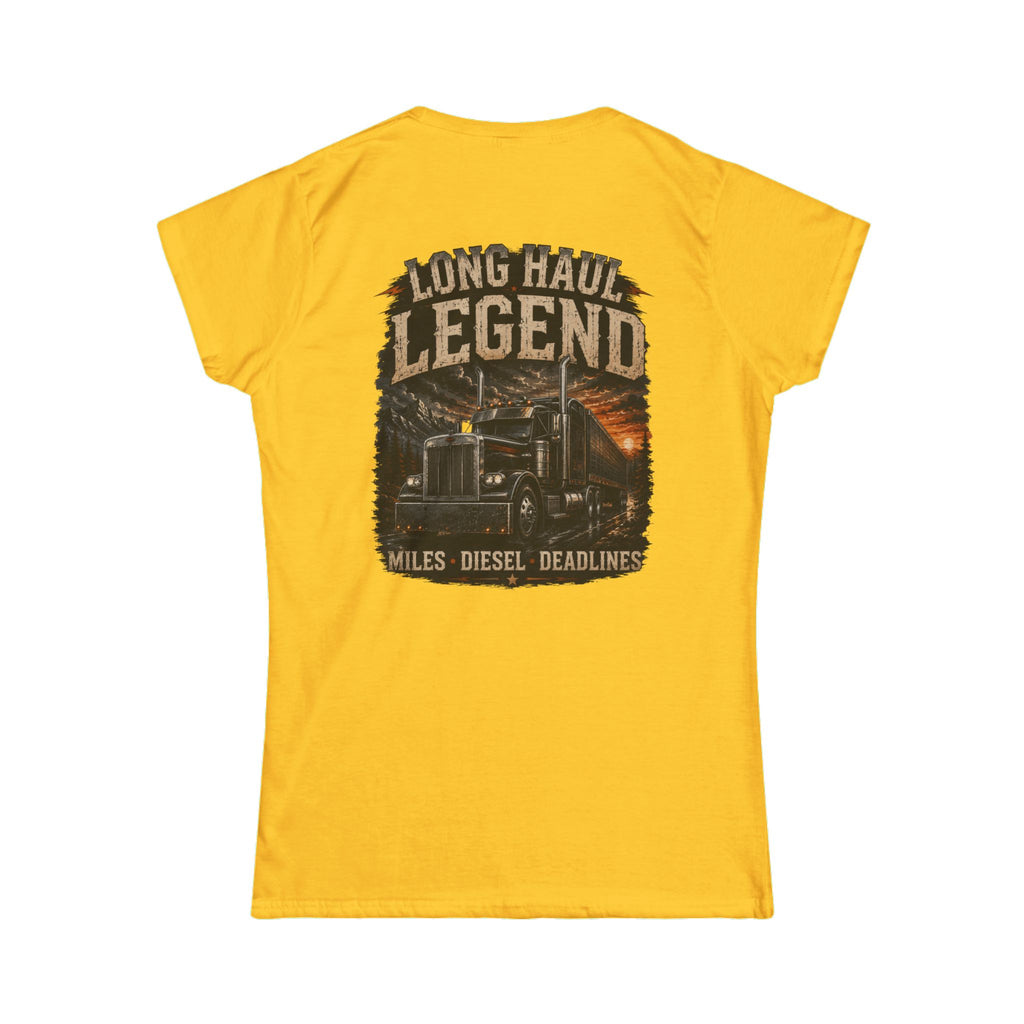 Long Haul Legend Women's Tee – Truck Driver Miles, Diesel Deadlines Graphic Shirt