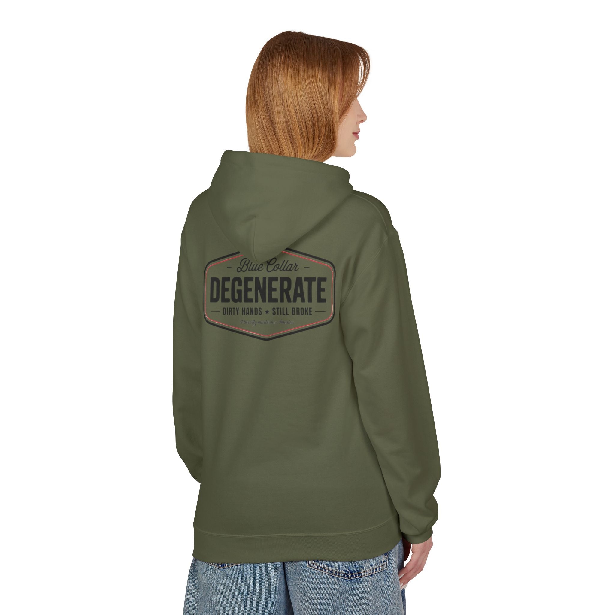 Blue Collar Degenerate Hoodie – "Dirty Hands • Still Broke" Workwear Pullover