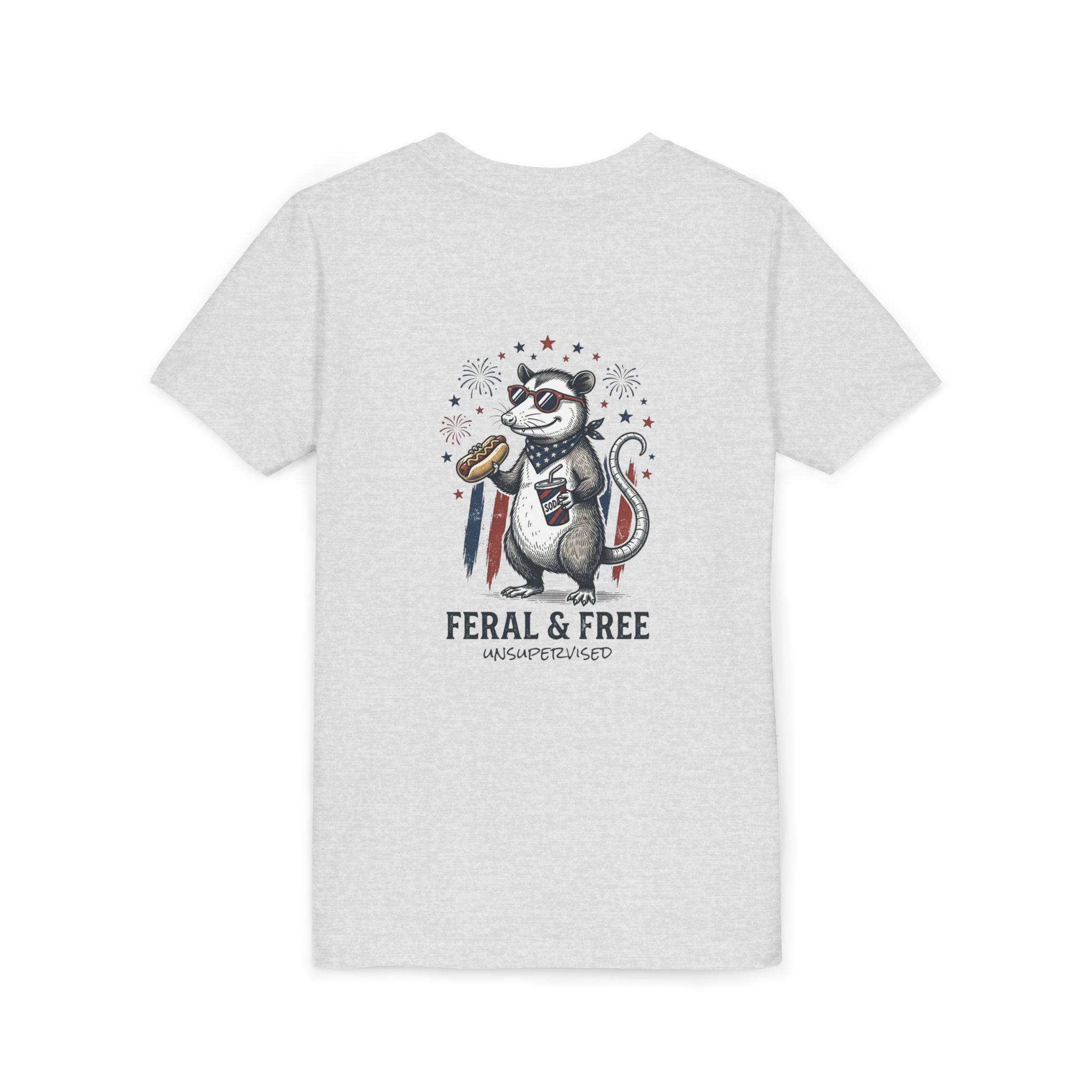 Youth Tee — "Feral & Free" Patriotic Possum Kids' Short Sleeve T-Shirt