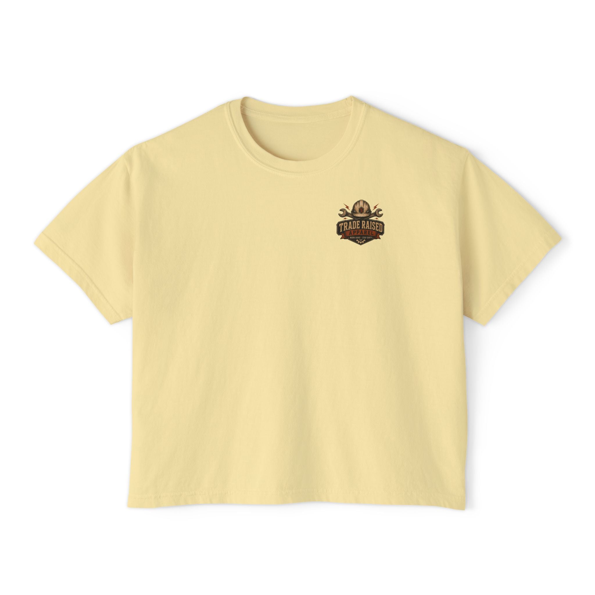 Blue Collar Wife Boxy Tee — "Built Tough, Love Hard" Vintage Worker Wife Shirt