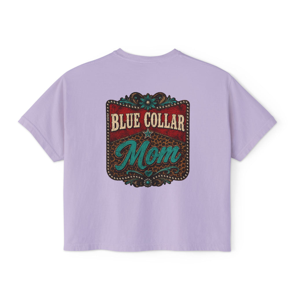Blue Collar Mom Boxy Tee — Rustic Western Graphic Women’s T‑Shirt