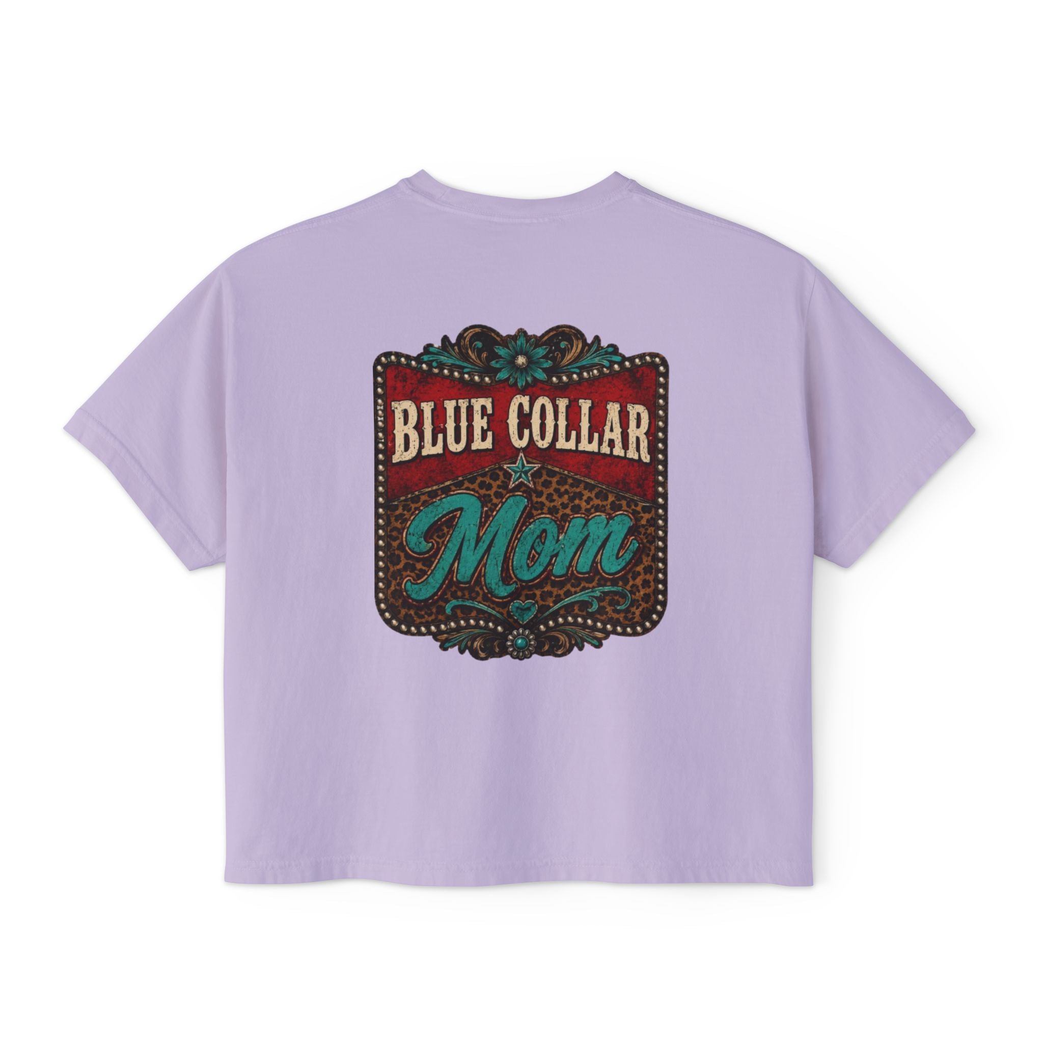 Blue Collar Mom Boxy Tee — Rustic Western Graphic Women’s T‑Shirt