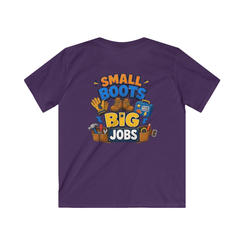 Kids Tee — "Small Boots Big Jobs" Construction Graphic Shirt for Young Builders