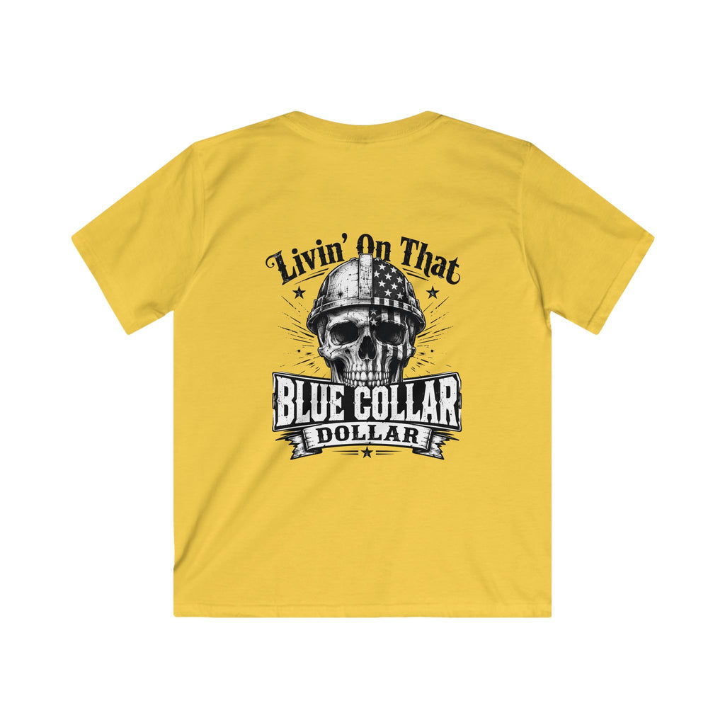 Kids Tee — "Livin' On That Blue Collar Dollar" Vintage Skull Workwear Shirt