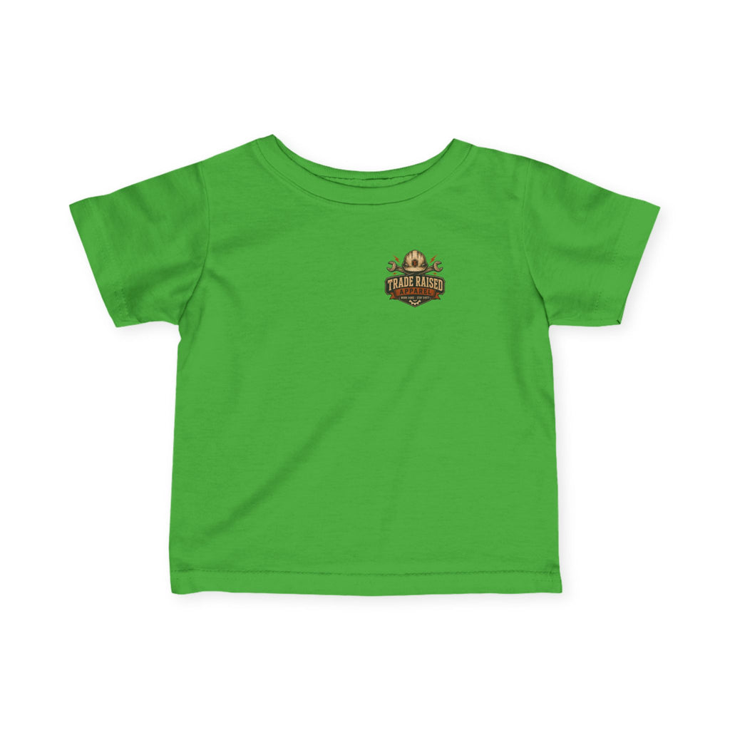 Infant Tee — “Small Boots Big Jobs” Construction Baby Shirt