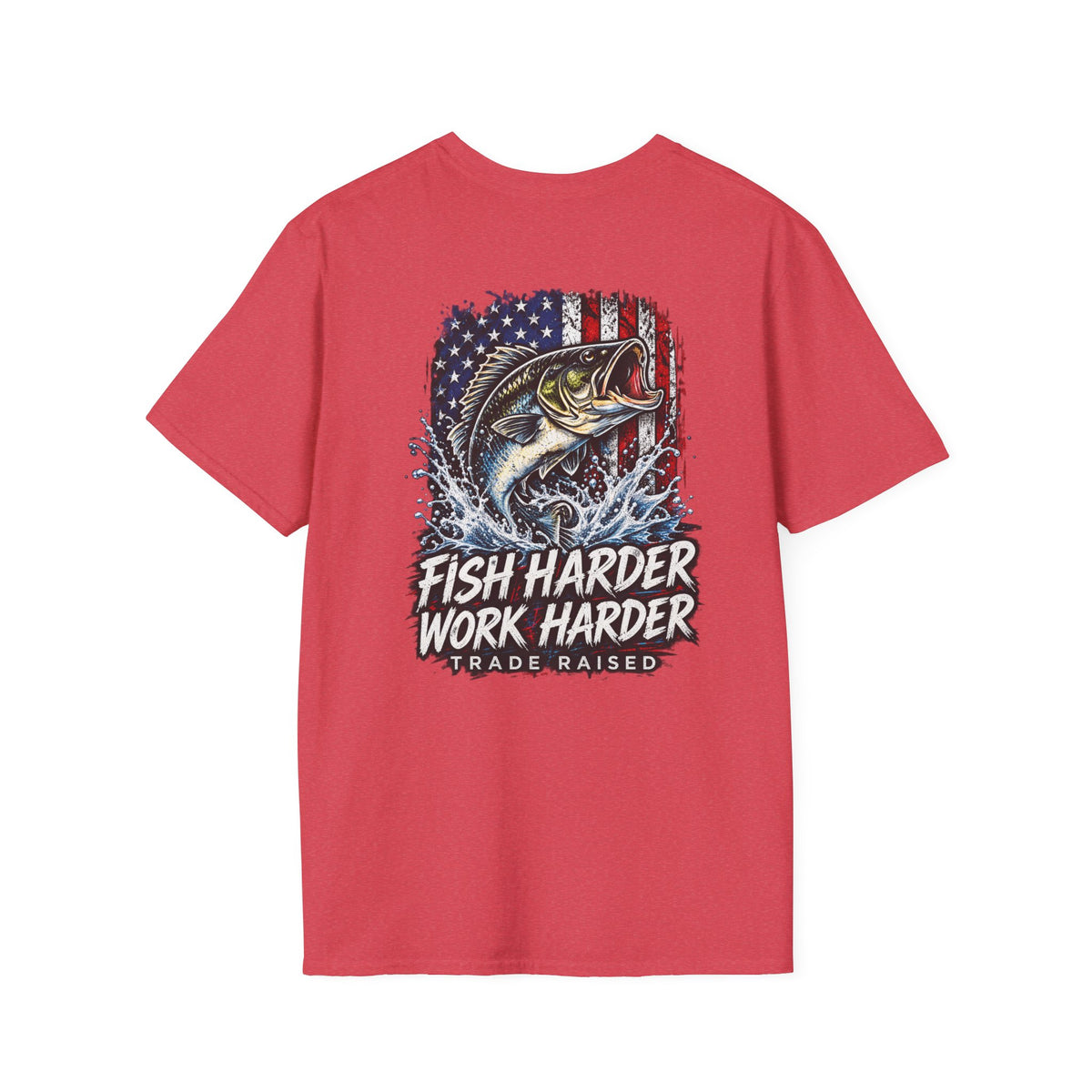 Fish Harder Work Harder T-Shirt — American Flag Bass Fishing Tee