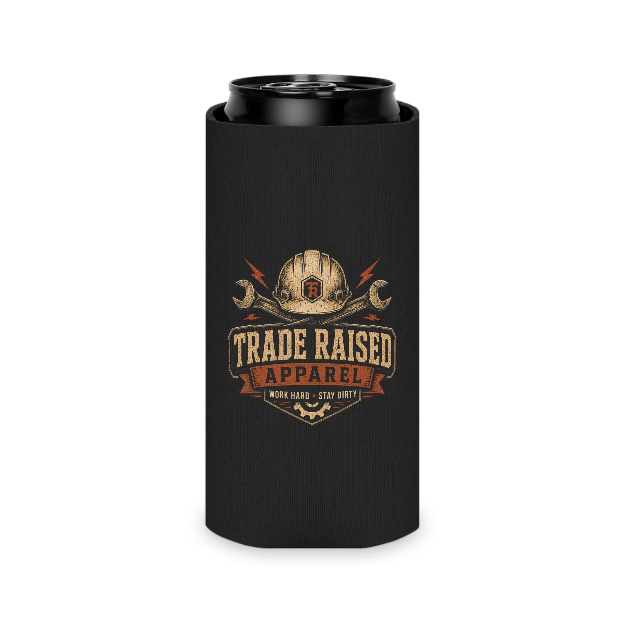 Can Cooler — "Trade Raised Apparel" Work Hard Stay Dirty Logo Slim Koozie