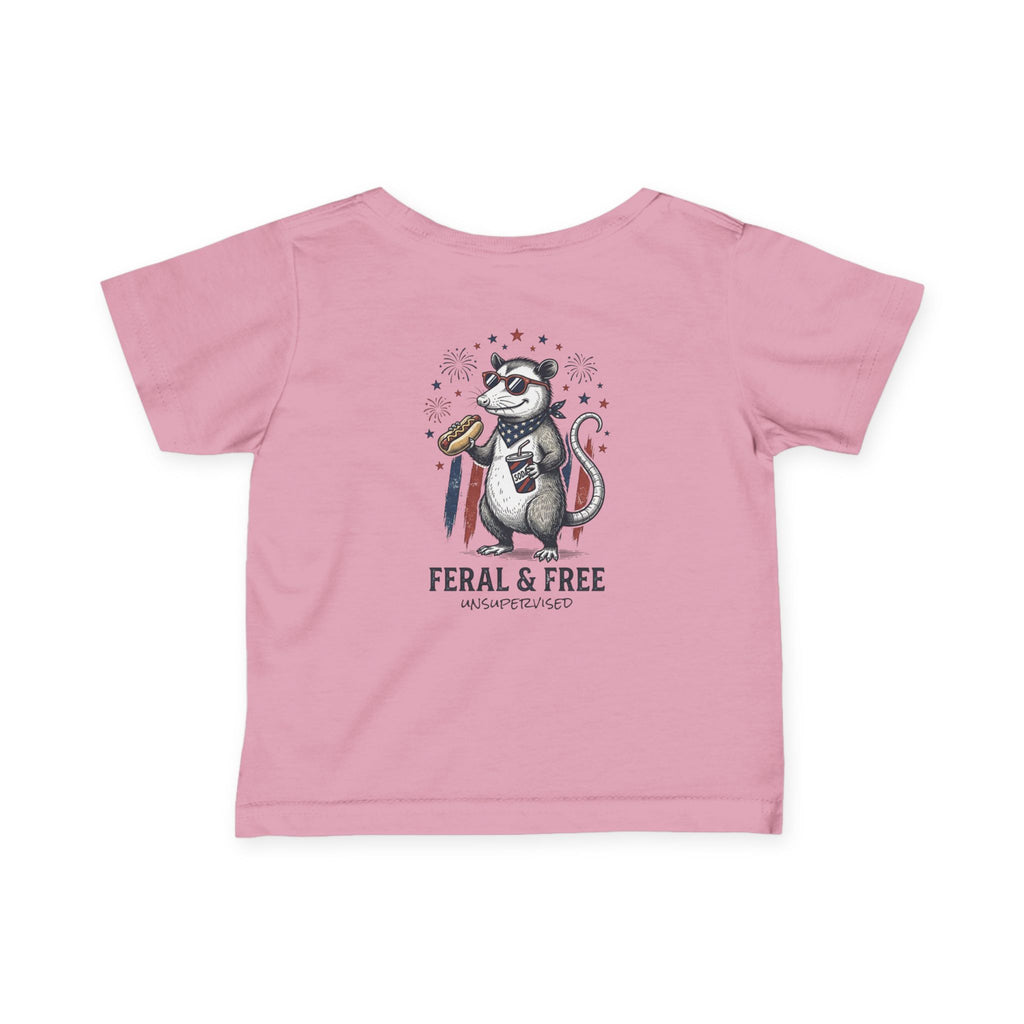 Infant Tee — "Feral & Free" Patriotic Raccoon Baby Shirt