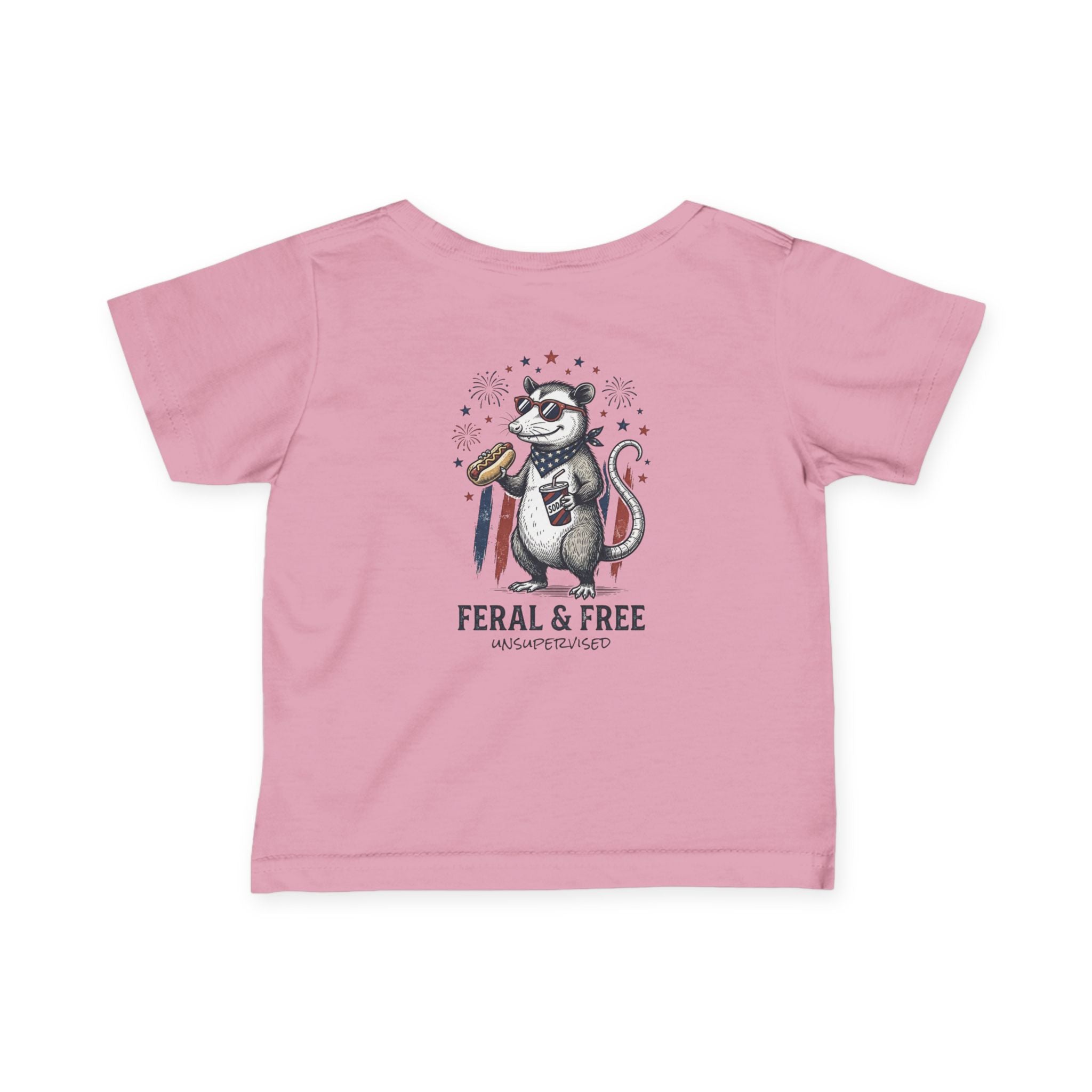 Infant Tee — "Feral & Free" Patriotic Raccoon Baby Shirt
