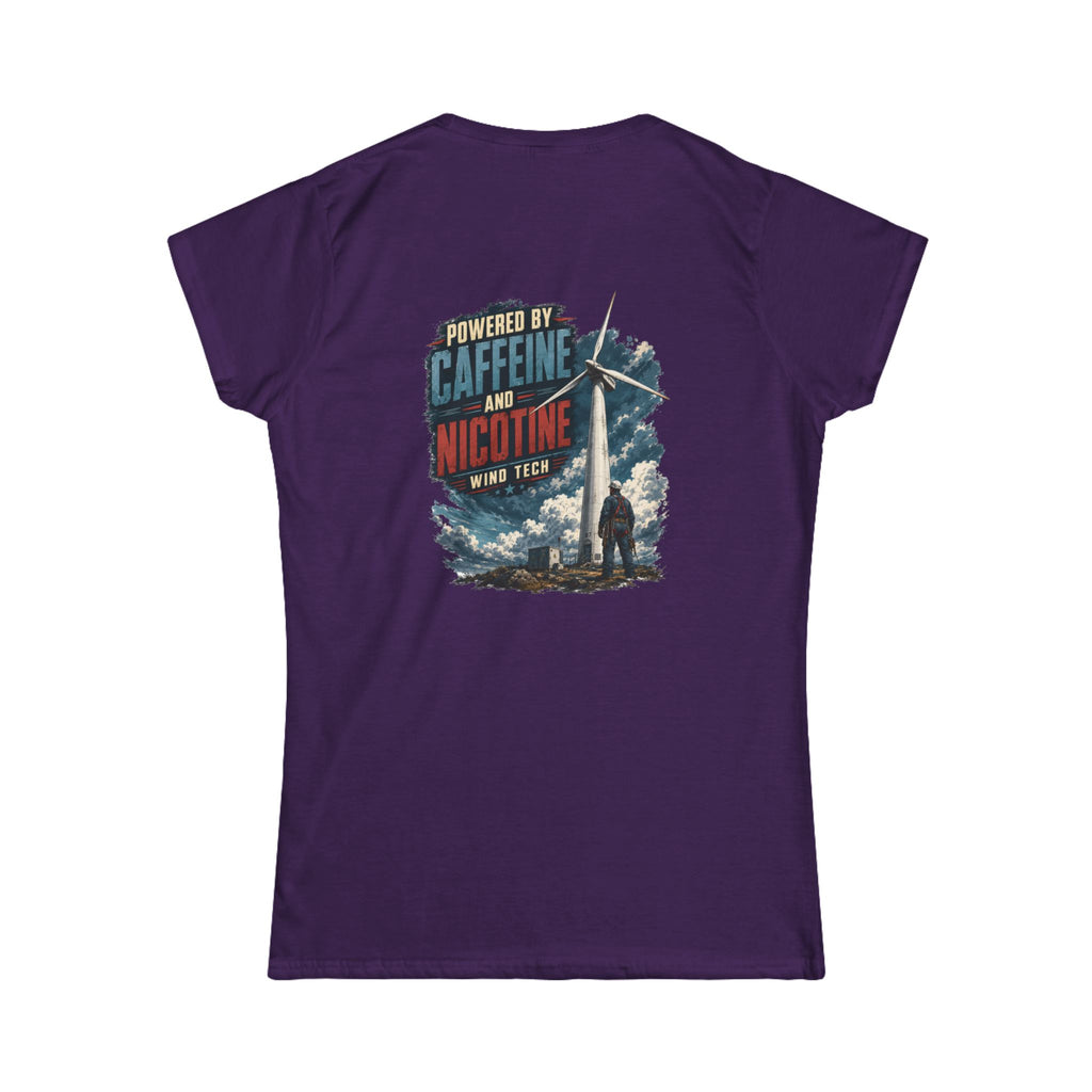 Women's Tee — "Powered by Caffeine and Nicotine" Retro Graphic Chest & Back
