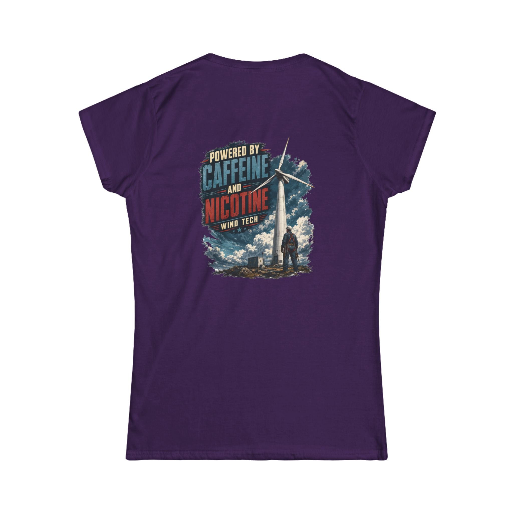 Women's Tee — "Powered by Caffeine and Nicotine" Retro Graphic Chest & Back
