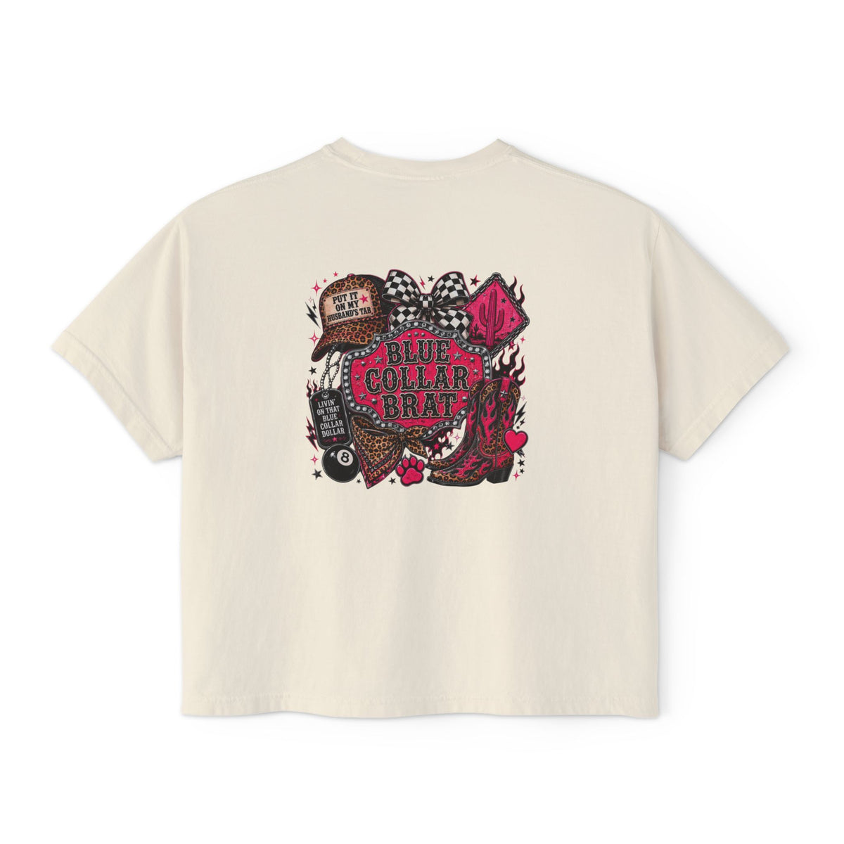 Blue Collar Brat Women's Boxy Tee — Retro Workwear Graphic Crop T-Shirt
