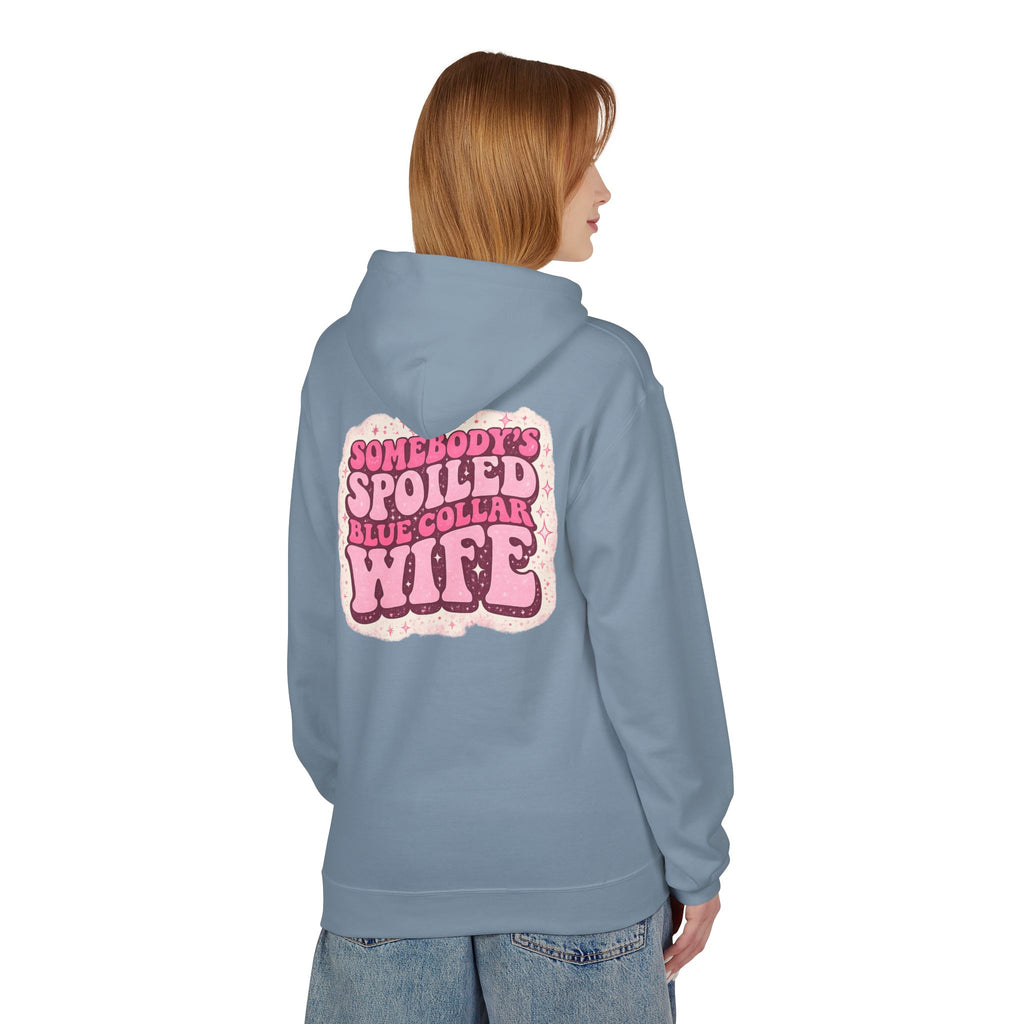 Somebody's Spoiled Blue Collar Wife Hoodie - Pink Retro Graphic Pullover
