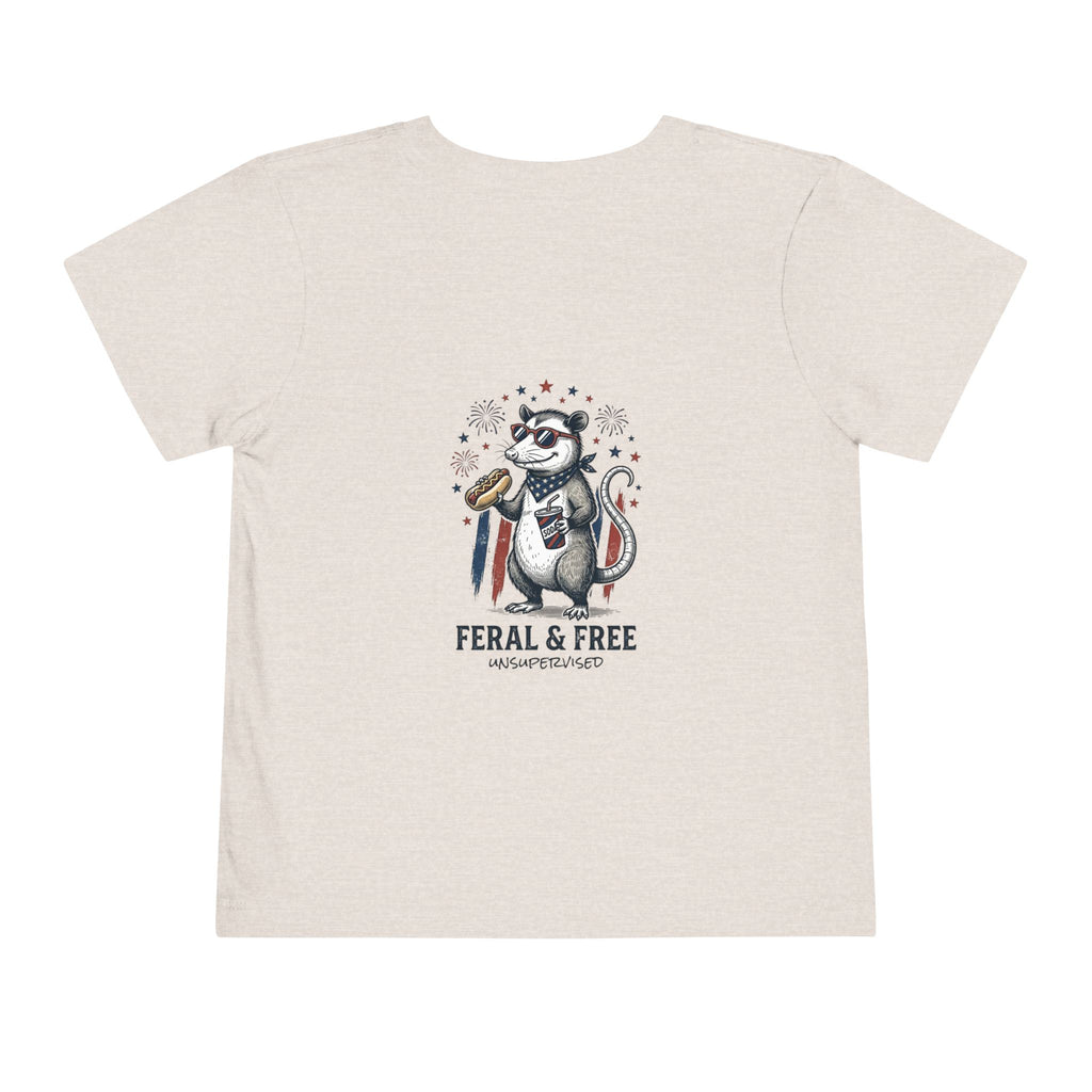 Toddler Tee — "Feral & Free" Raccoon 4th of July Patriotic Shirt