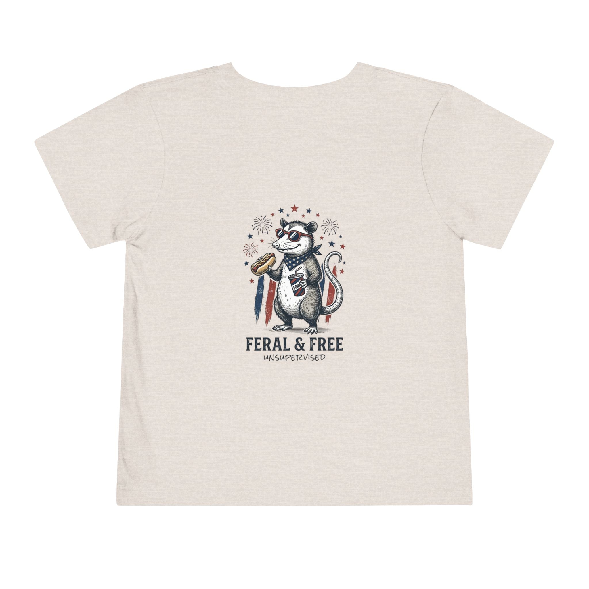 Toddler Tee — "Feral & Free" Raccoon 4th of July Patriotic Shirt