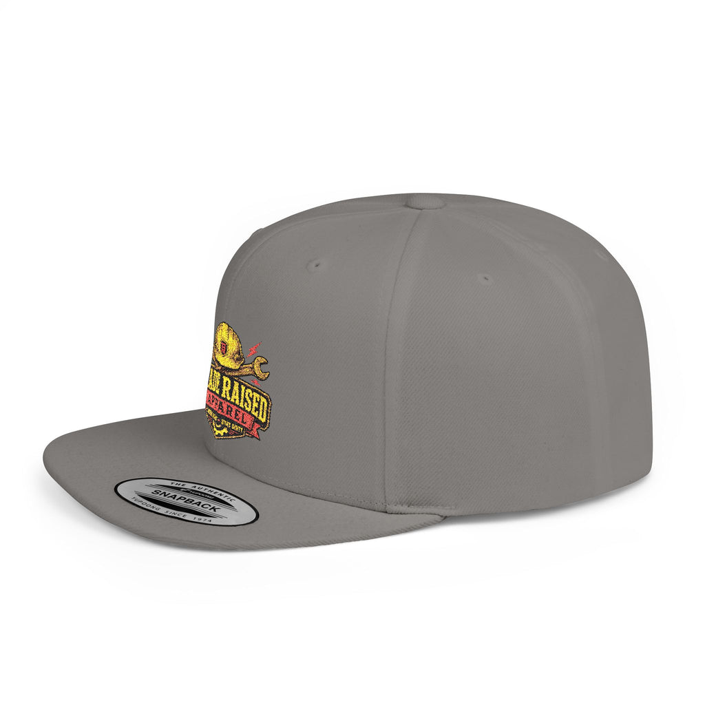 Flat Bill Snapback Hat — "Trade Raised" Logo Cap