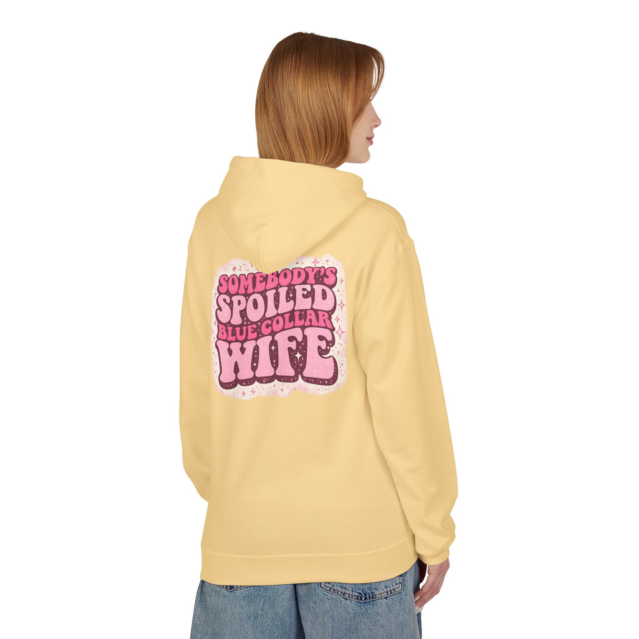 Somebody's Spoiled Blue Collar Wife Hoodie - Pink Retro Graphic Pullover