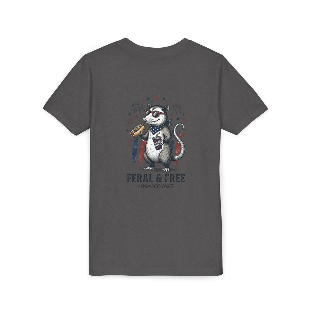 Youth Tee — "Feral & Free" Patriotic Possum Kids' Short Sleeve T-Shirt