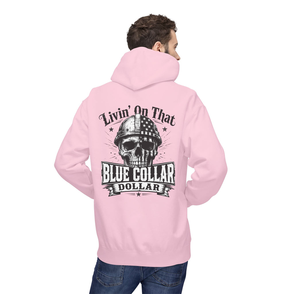 Blue Collar Dollar Hoodie — "Livin' That" Skull Workwear Pullover
