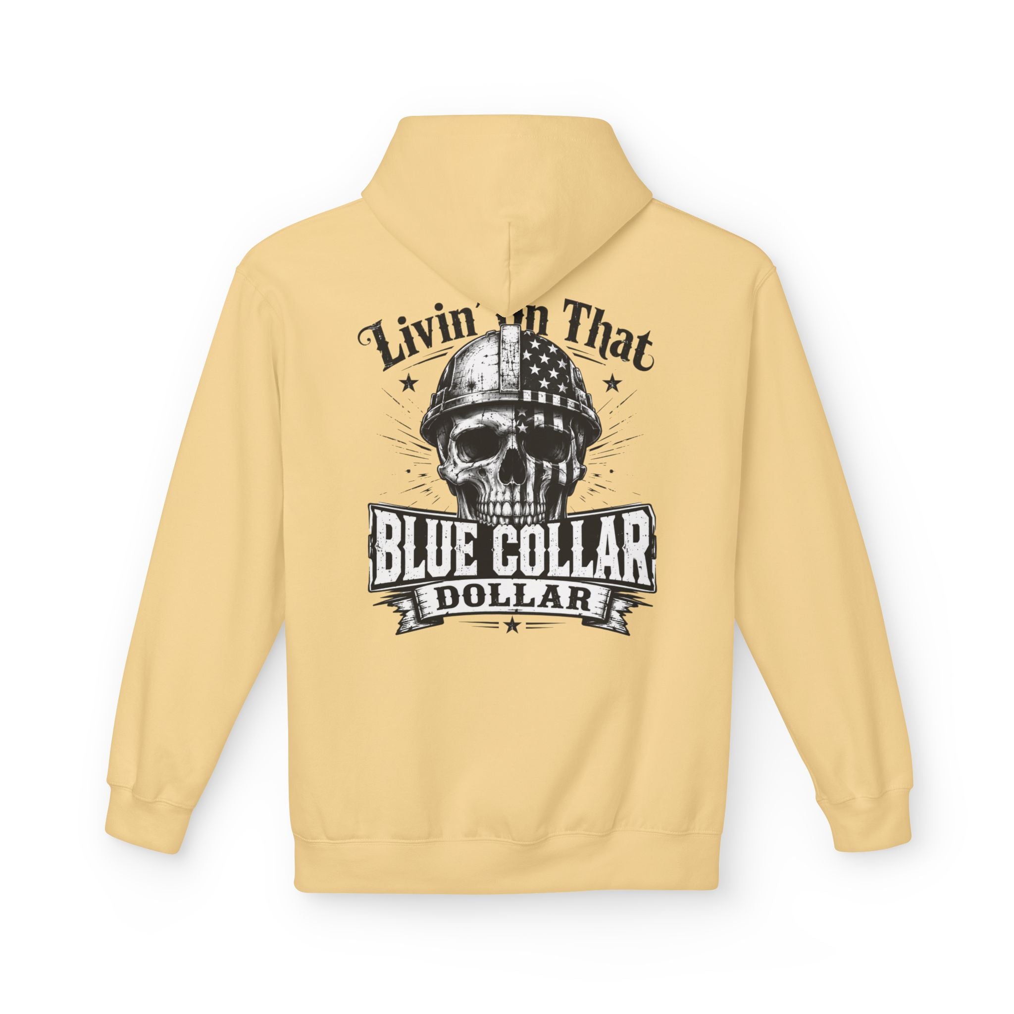 Blue Collar Dollar Hoodie — "Livin' That" Skull Workwear Pullover