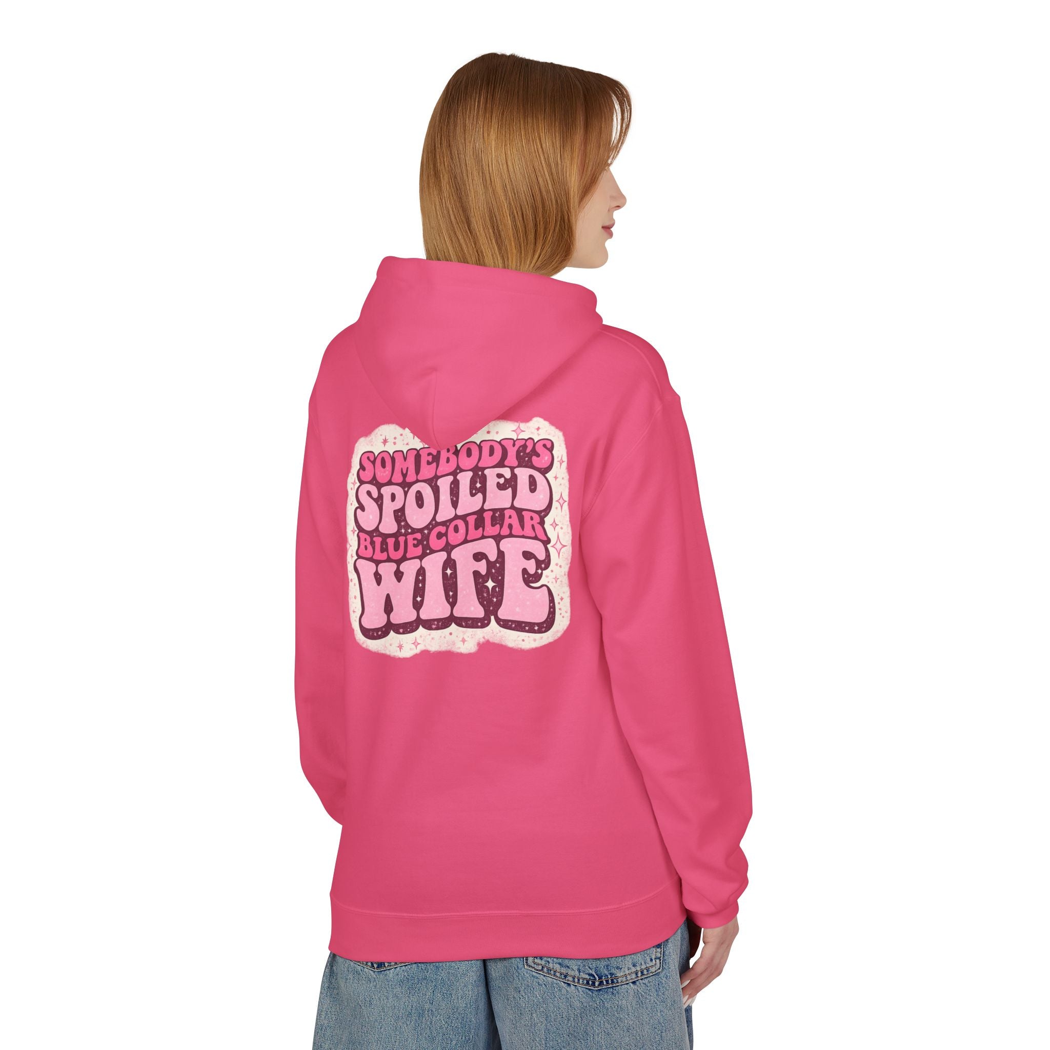 Somebody's Spoiled Blue Collar Wife Hoodie - Pink Retro Graphic Pullover