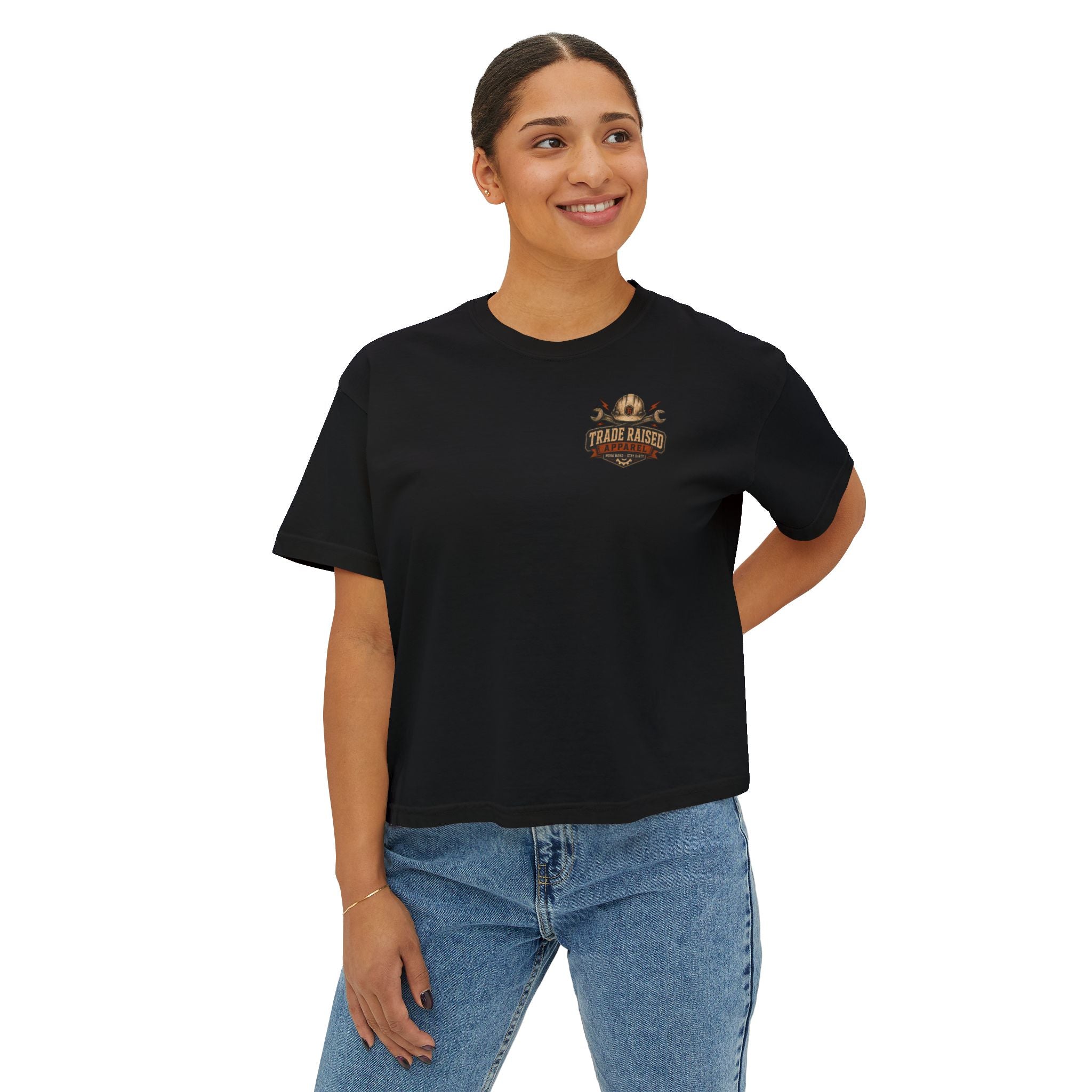 Blue Collar Wife Boxy Tee — "Built Tough, Love Hard" Vintage Worker Wife Shirt