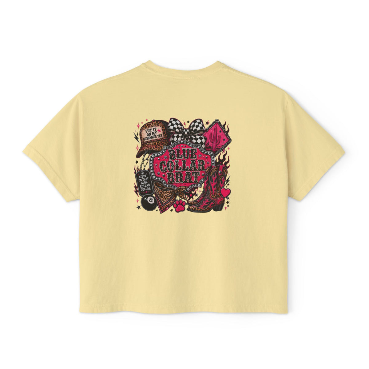 Blue Collar Brat Women's Boxy Tee — Retro Workwear Graphic Crop T-Shirt