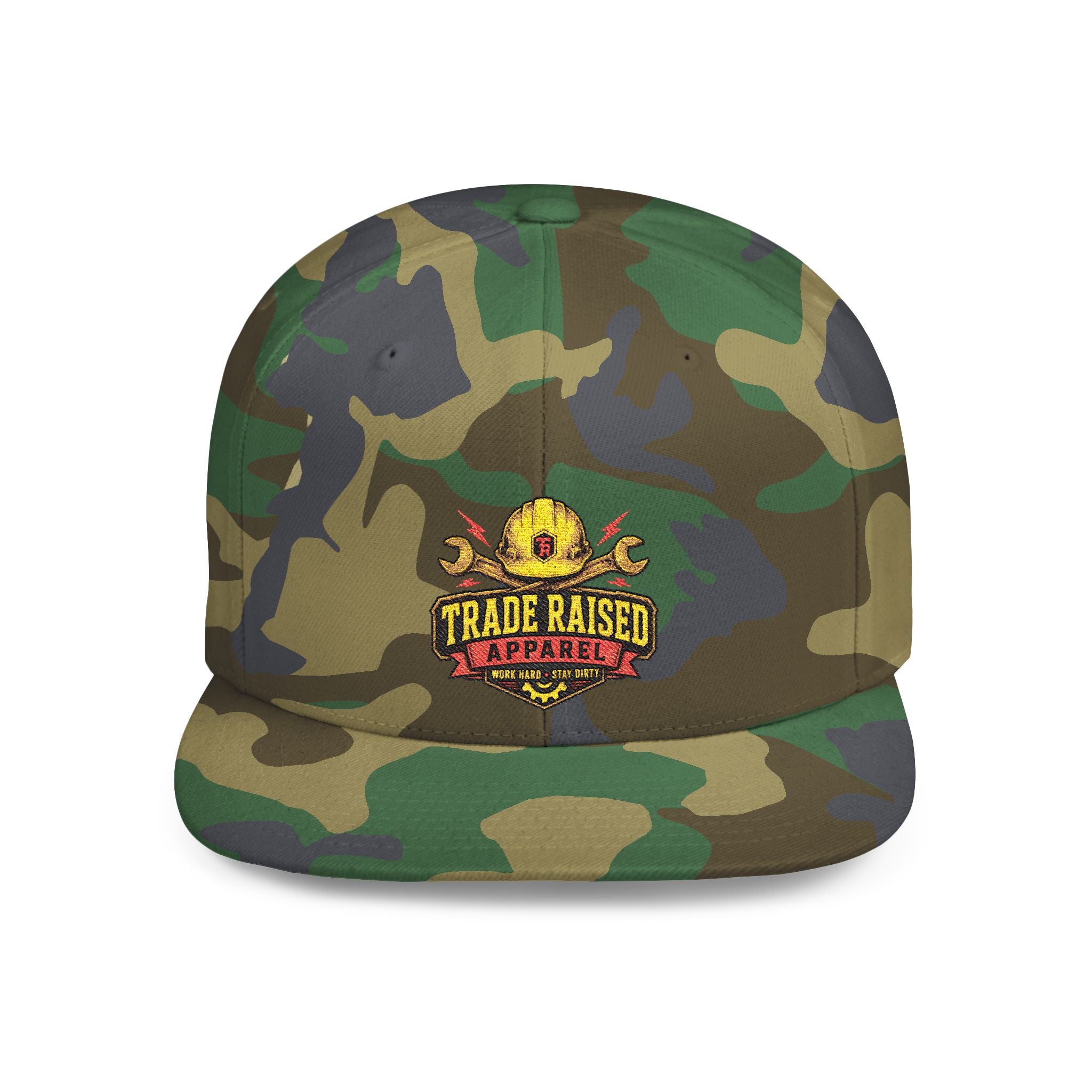Flat Bill Snapback Hat — "Trade Raised" Logo Cap