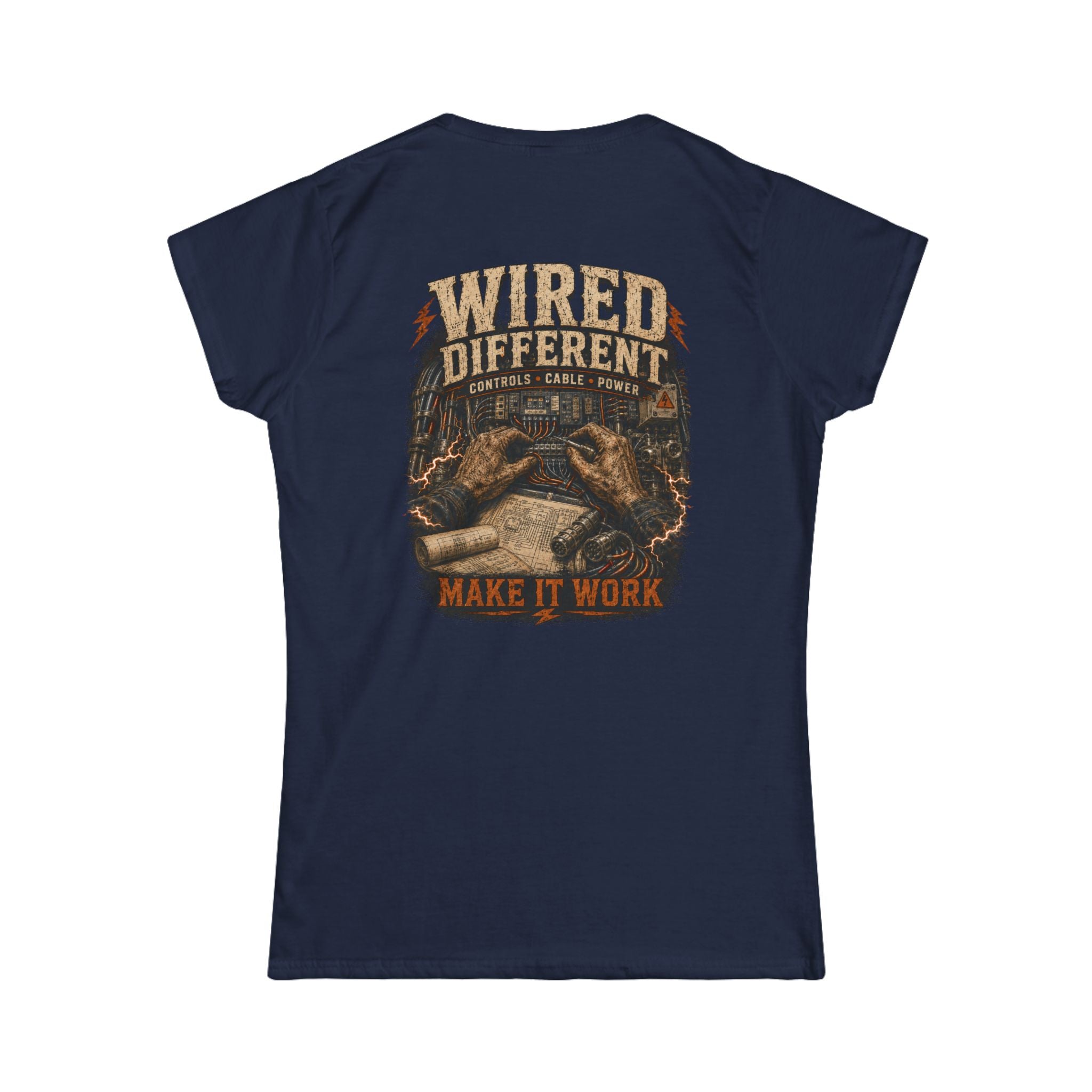Wired Different Tee — "Make It Work" Electrician Engineer Graphic Women's T‑Shirt