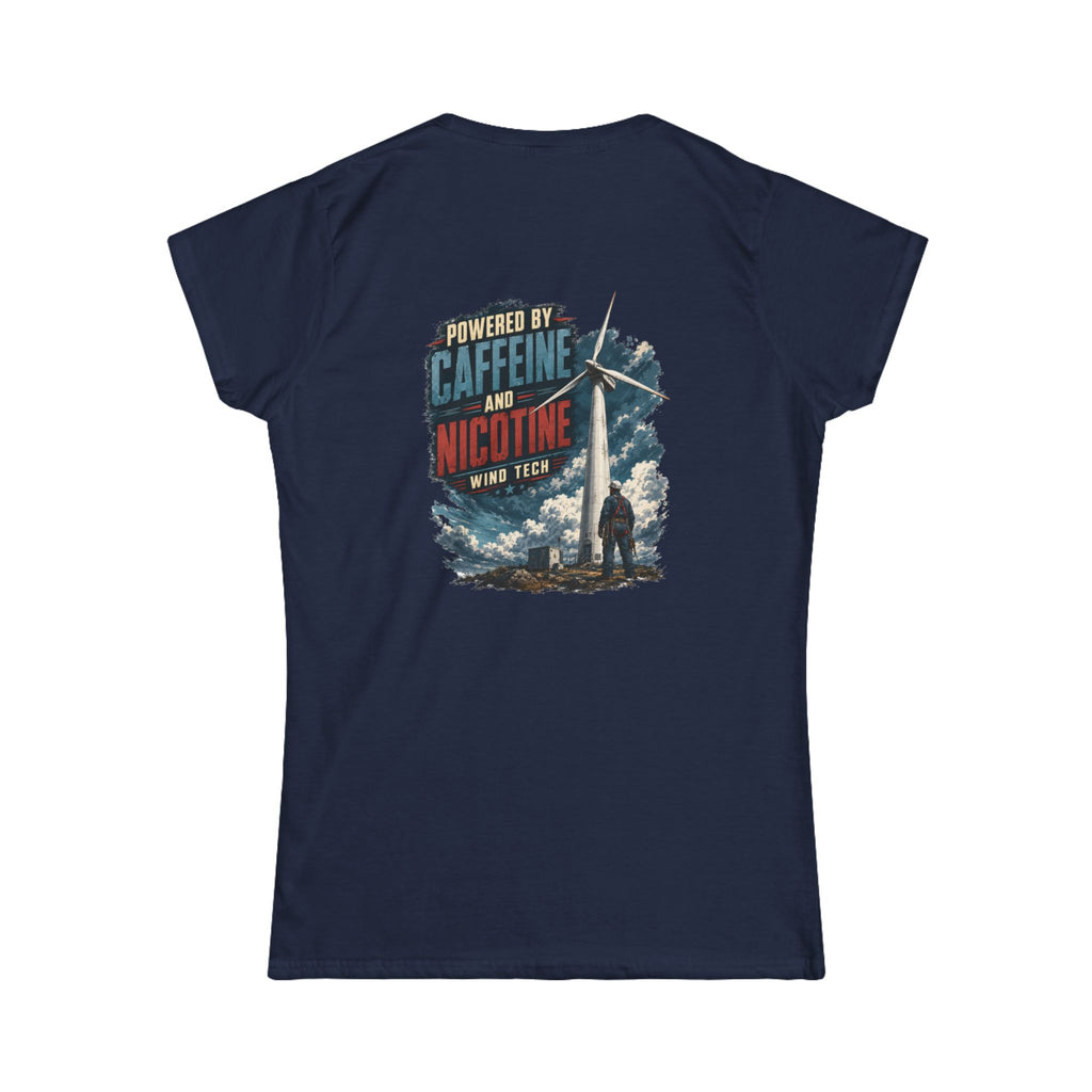 Women's Tee — "Powered by Caffeine and Nicotine" Retro Graphic Chest & Back