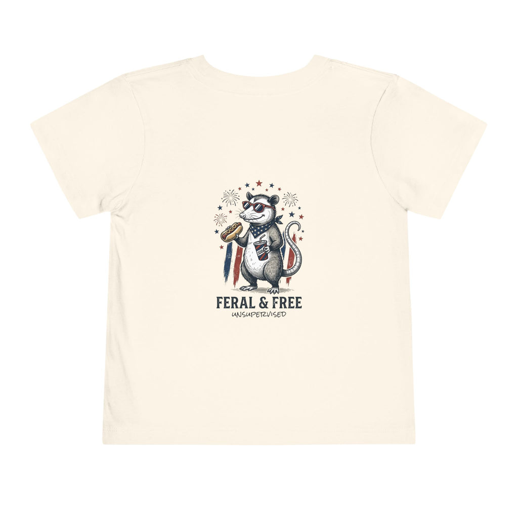 Toddler Tee — "Feral & Free" Raccoon 4th of July Patriotic Shirt