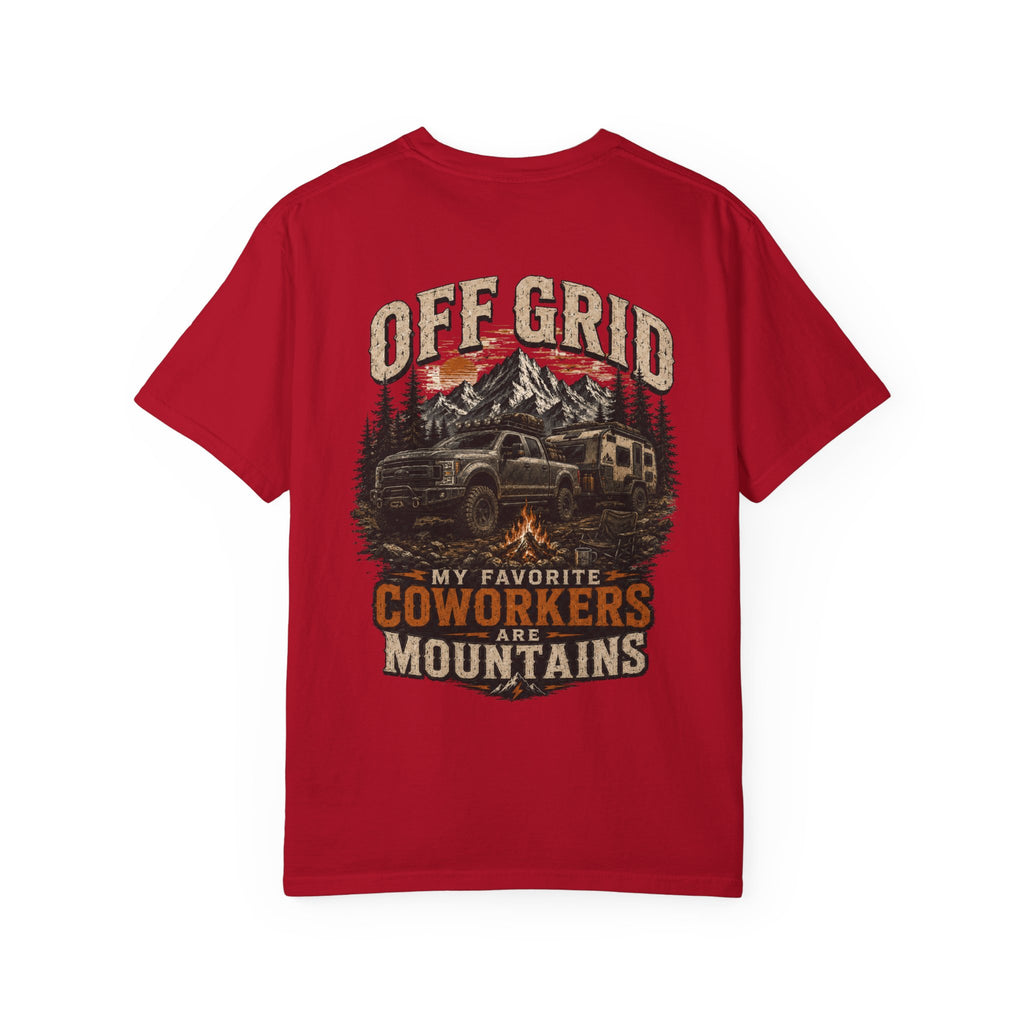 Off Grid Mountains T-Shirt — "Off Grid: My Favorite Coworkers Are Mountains" Adventure Tee