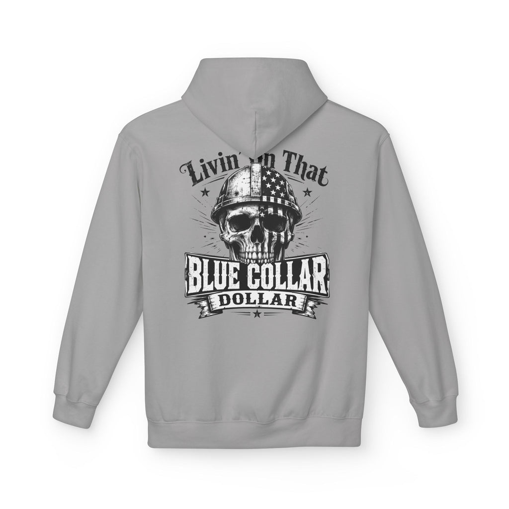 Blue Collar Dollar Hoodie — "Livin' That" Skull Workwear Pullover