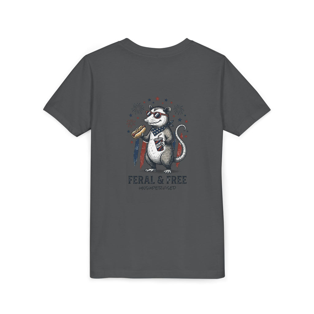 Youth Tee — "Feral & Free" Patriotic Possum Kids' Short Sleeve T-Shirt